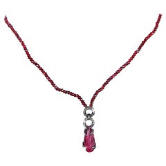 Pink Tourmaline & Diamond Garnet Chain  Necklace