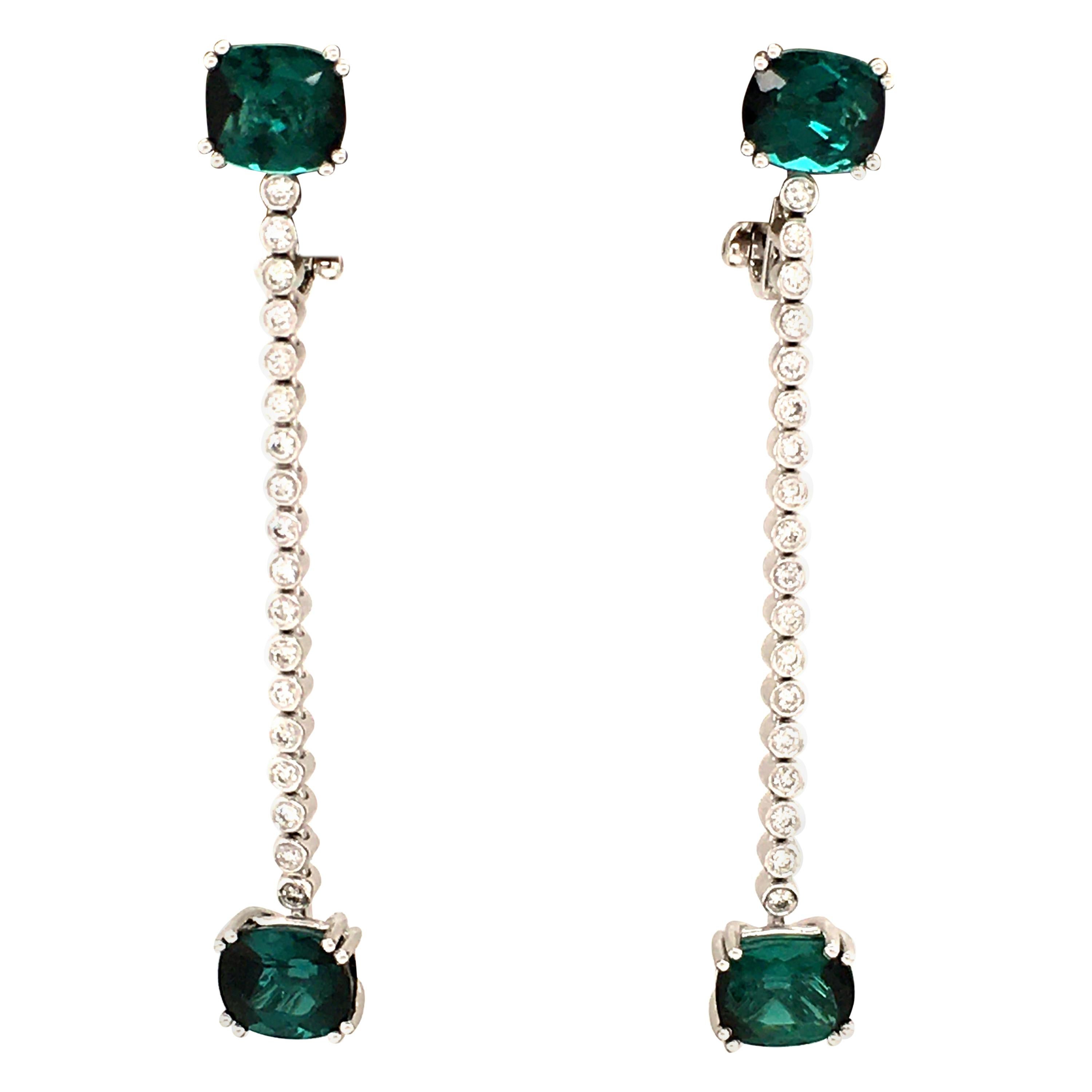 Tourmaline and Diamond White Gold Earhangers For Sale