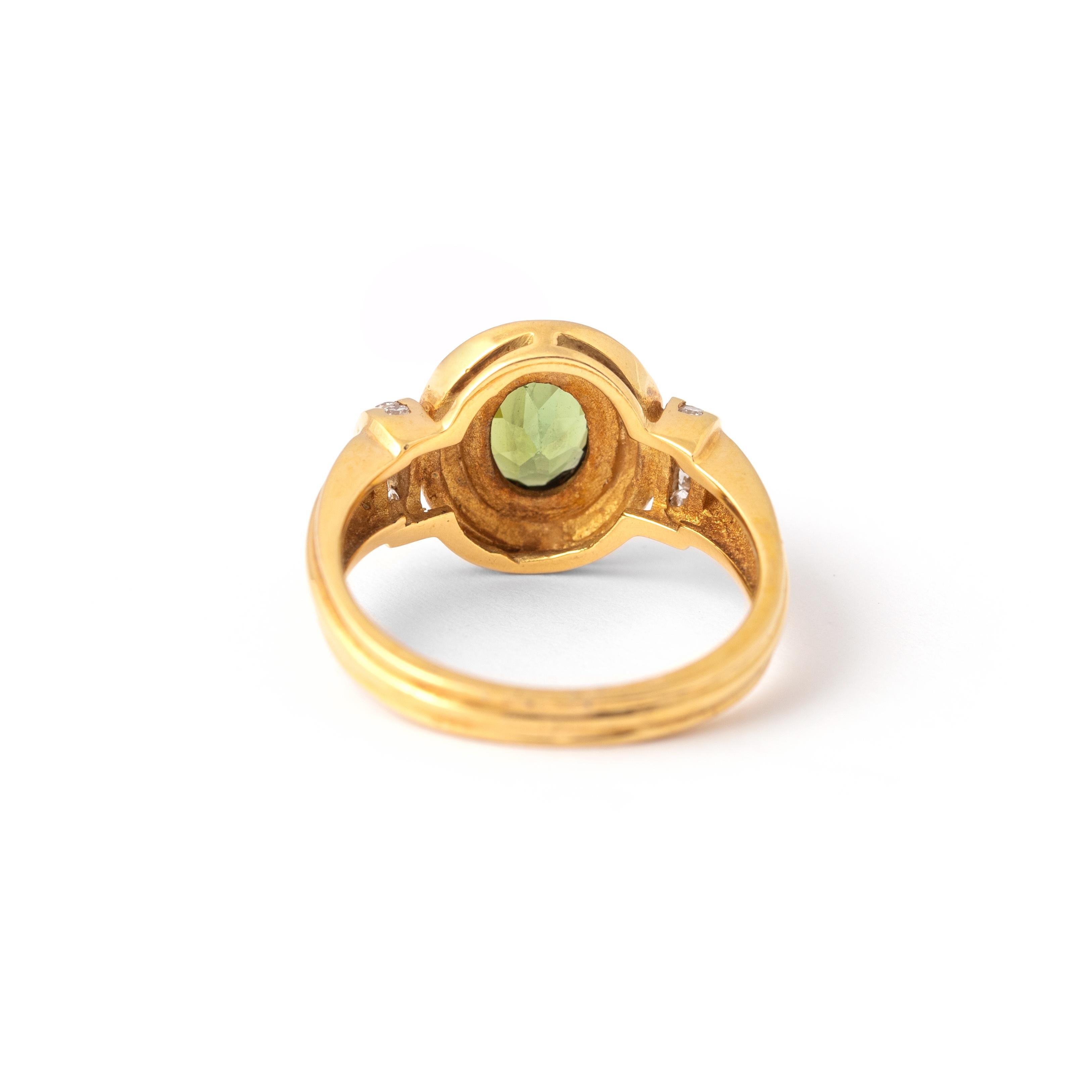 Tourmaline and Diamond Yellow Gold 18K Ring In Excellent Condition For Sale In Geneva, CH