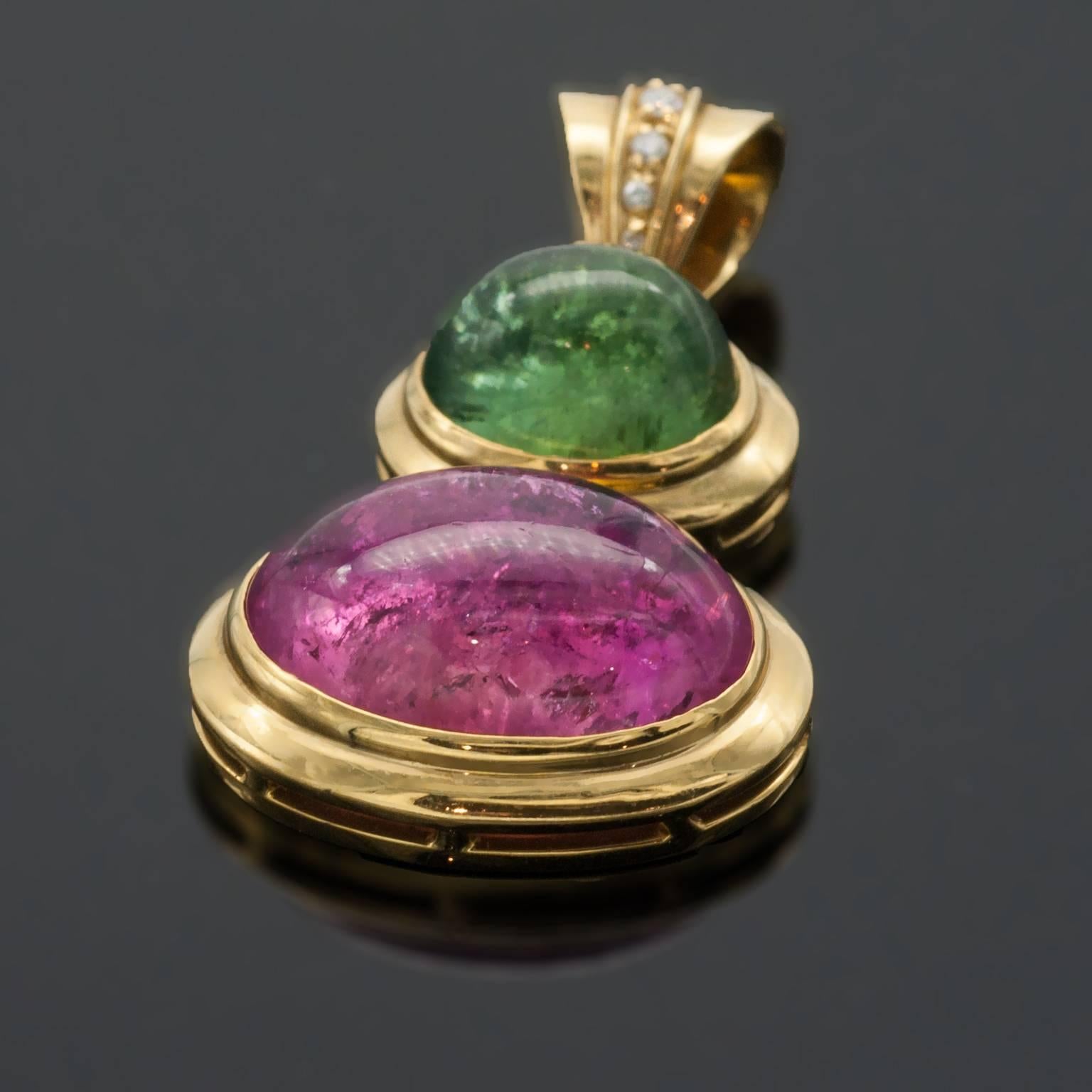Tourmaline Diamonds 18 kT Gold Earrings and Pendant Set In New Condition In Monte Carlo, MC