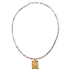 Tourmaline and Ganesh Pendant Natural Gemstone Beaded Necklace 17 inches