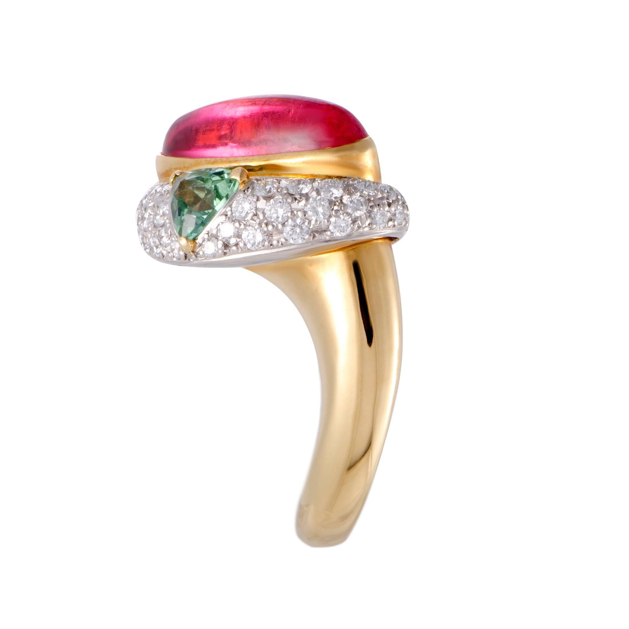 Oval Cut Tourmaline and Pave Diamond Gold Cocktail Ring