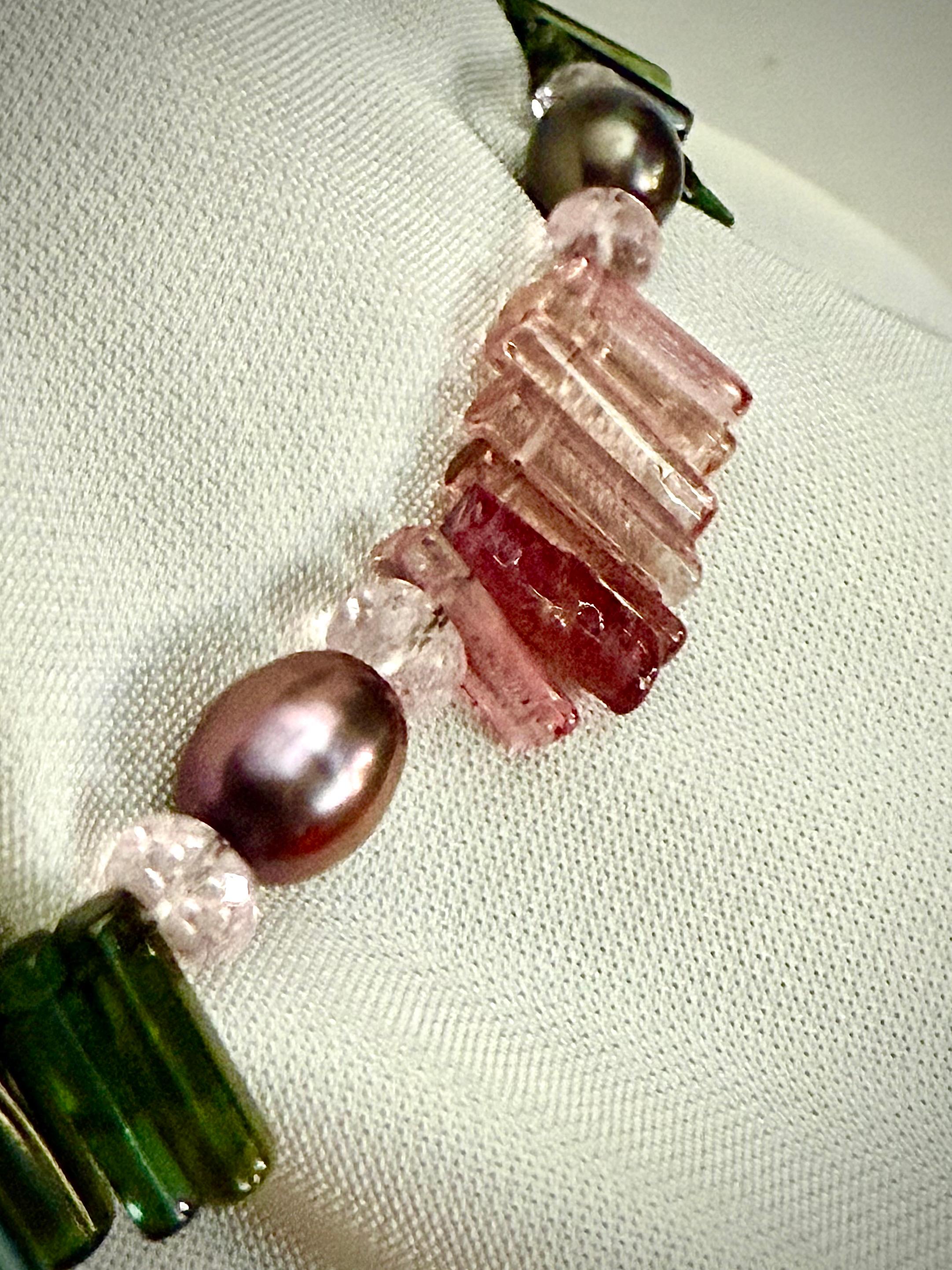 Taille mixte Collier de tourmaline et de perles en vente