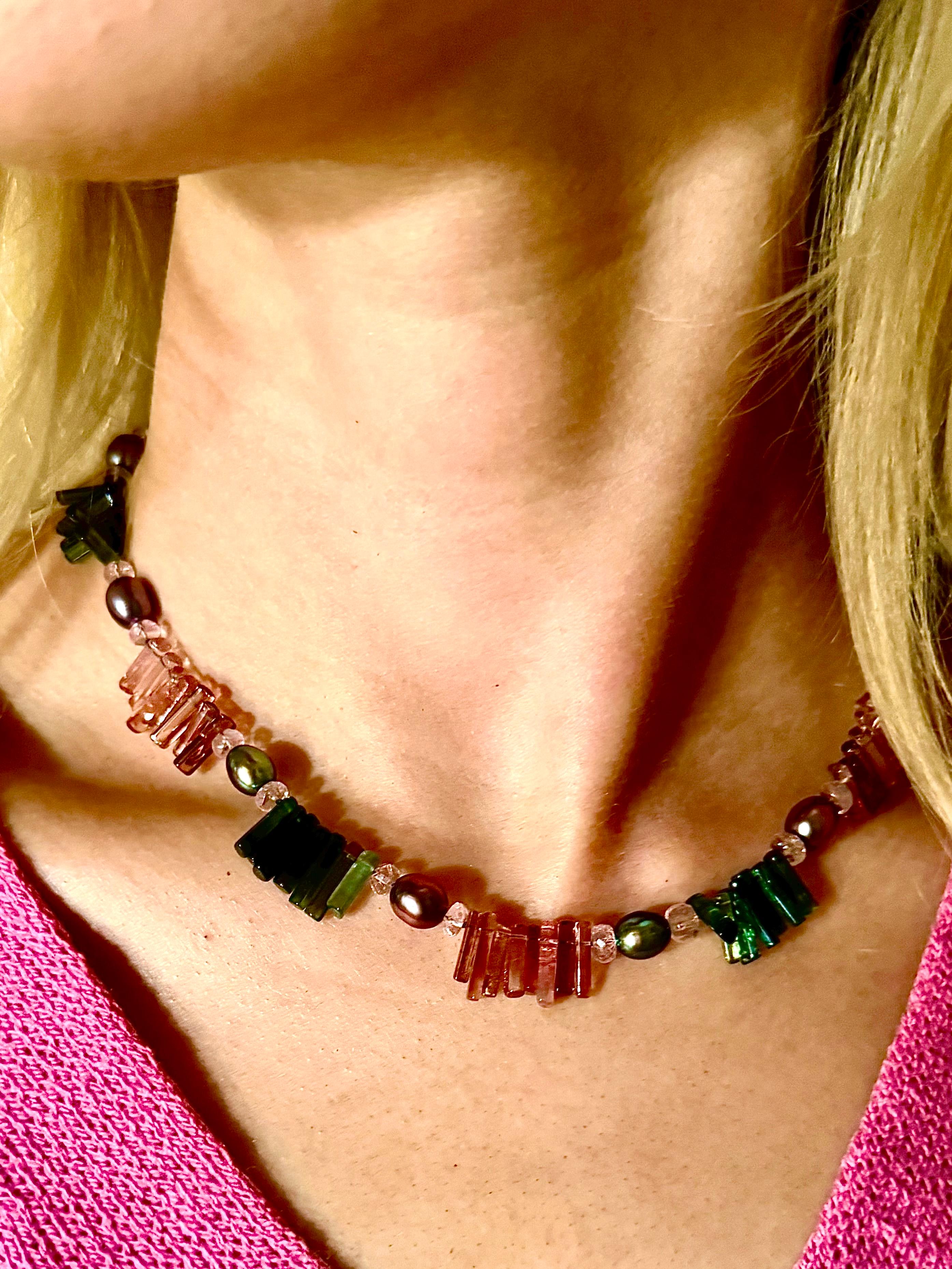 Collier de tourmaline et de perles en vente 3
