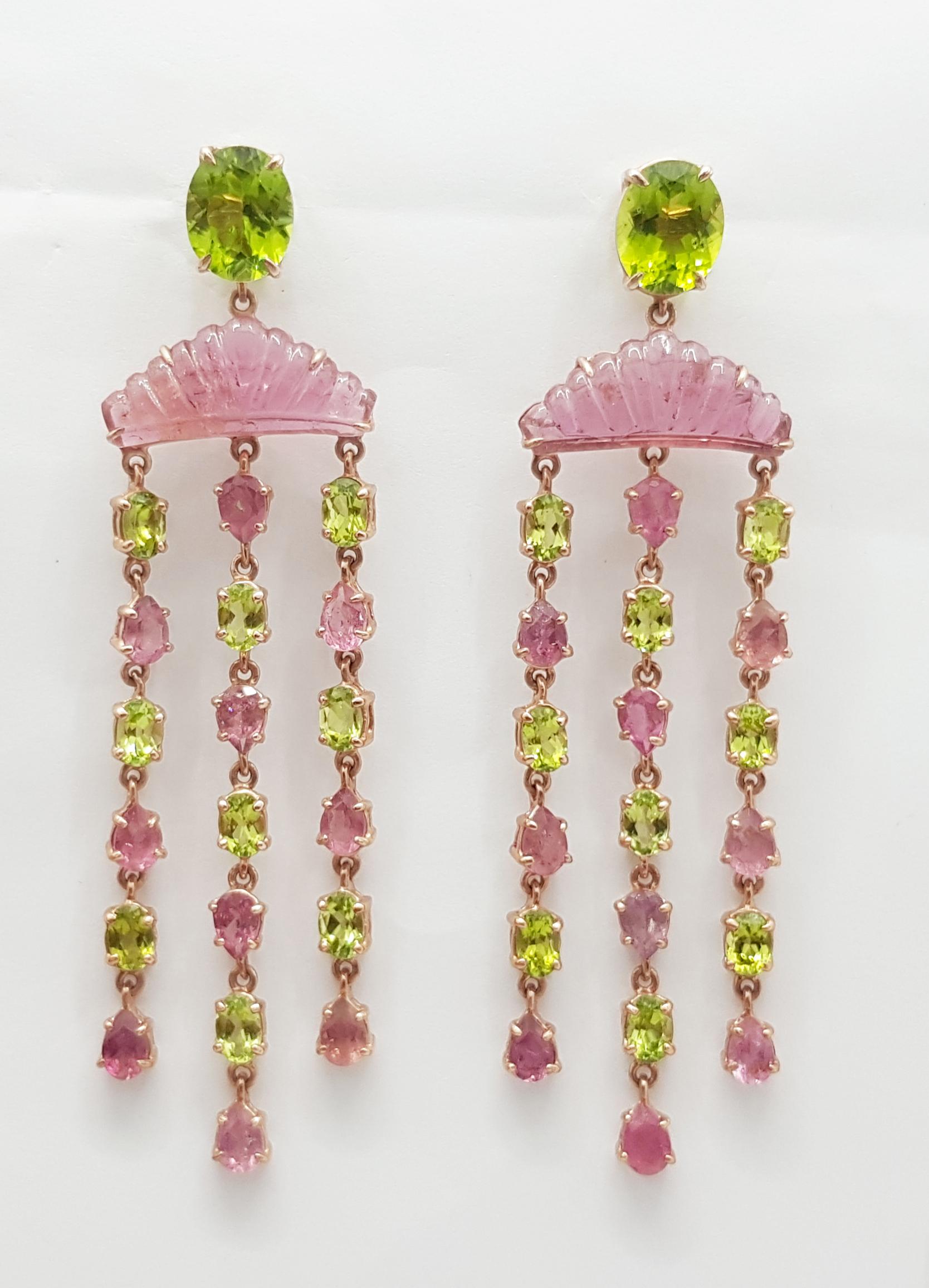 Contemporary Tourmaline and Peridot Earrings set in Silver Settings For Sale
