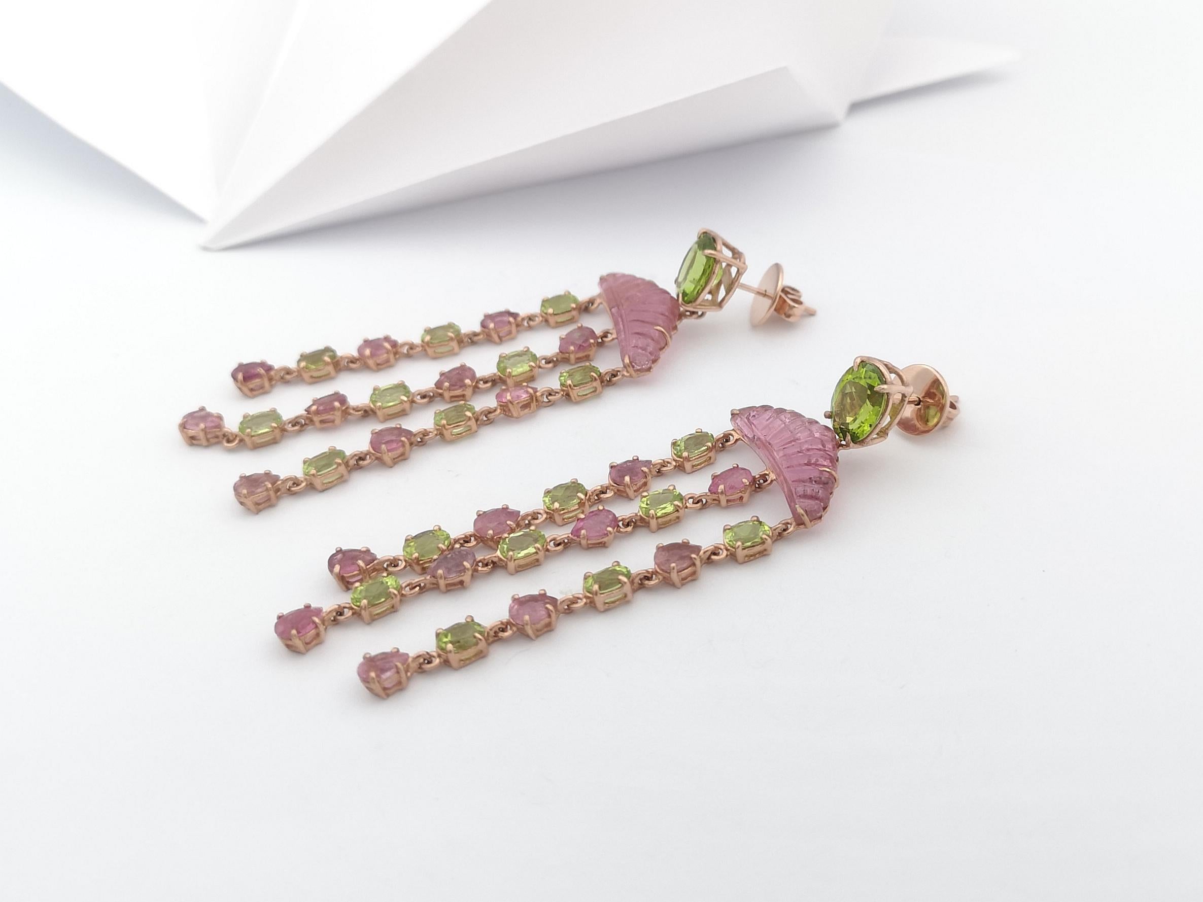 Tourmaline and Peridot Earrings set in Silver Settings For Sale 1