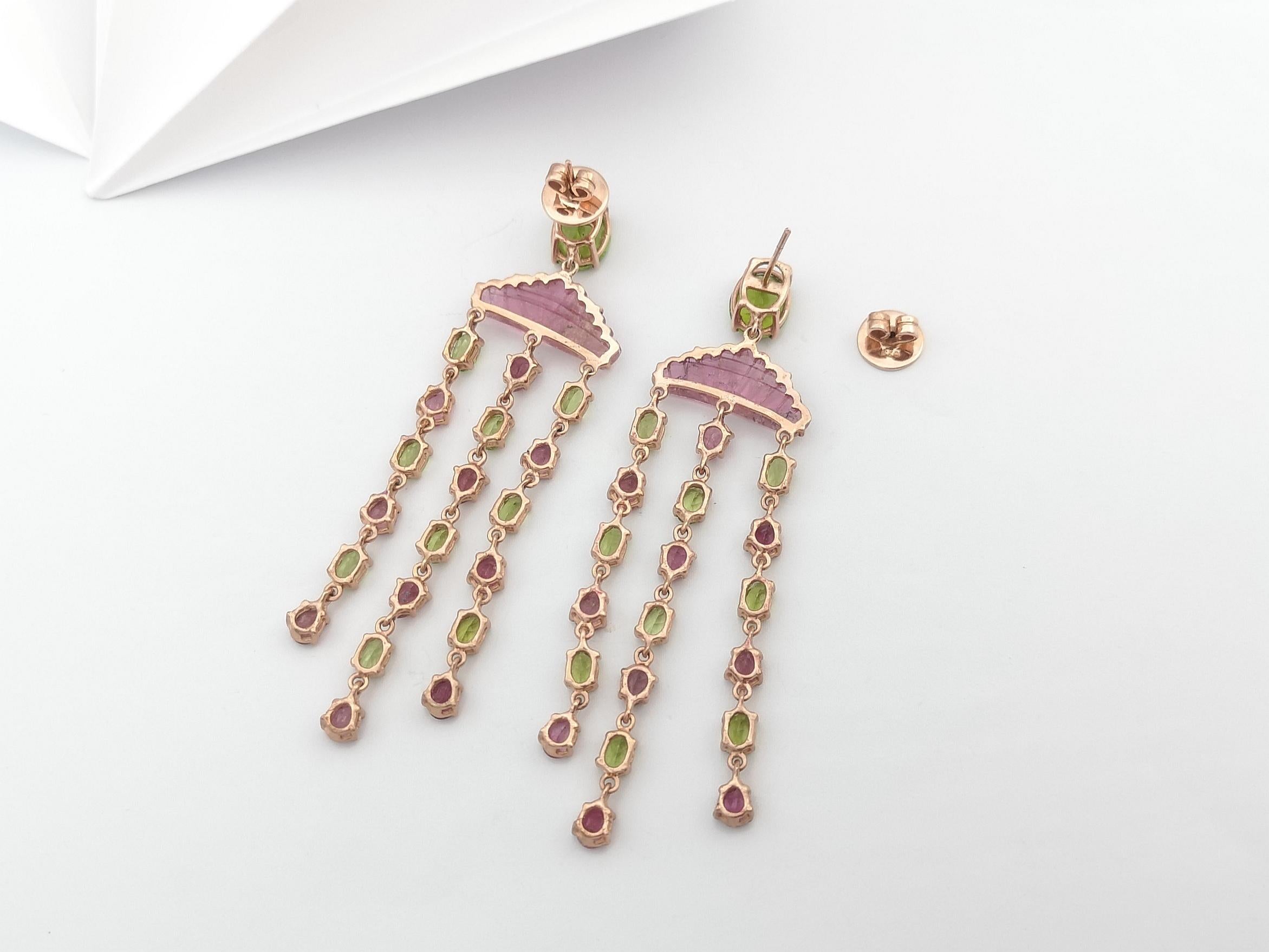 Tourmaline and Peridot Earrings set in Silver Settings For Sale 2