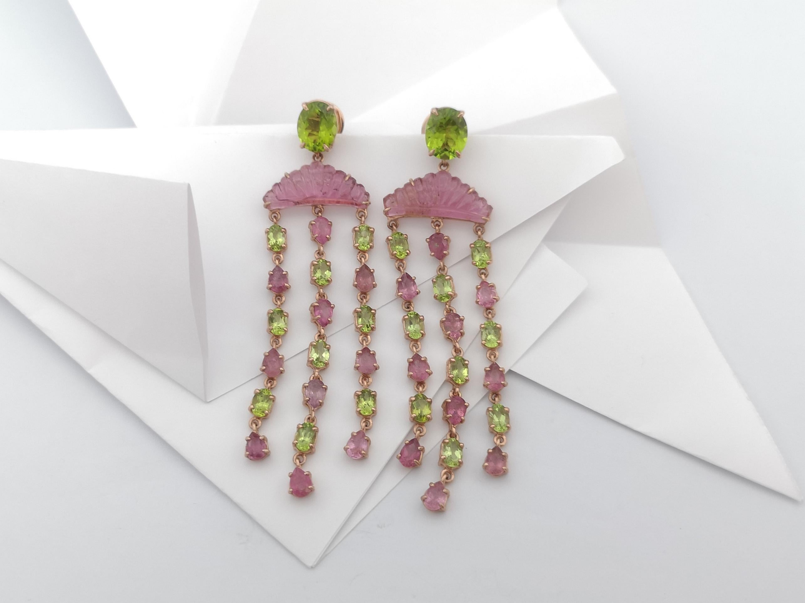 Tourmaline and Peridot Earrings set in Silver Settings For Sale 3