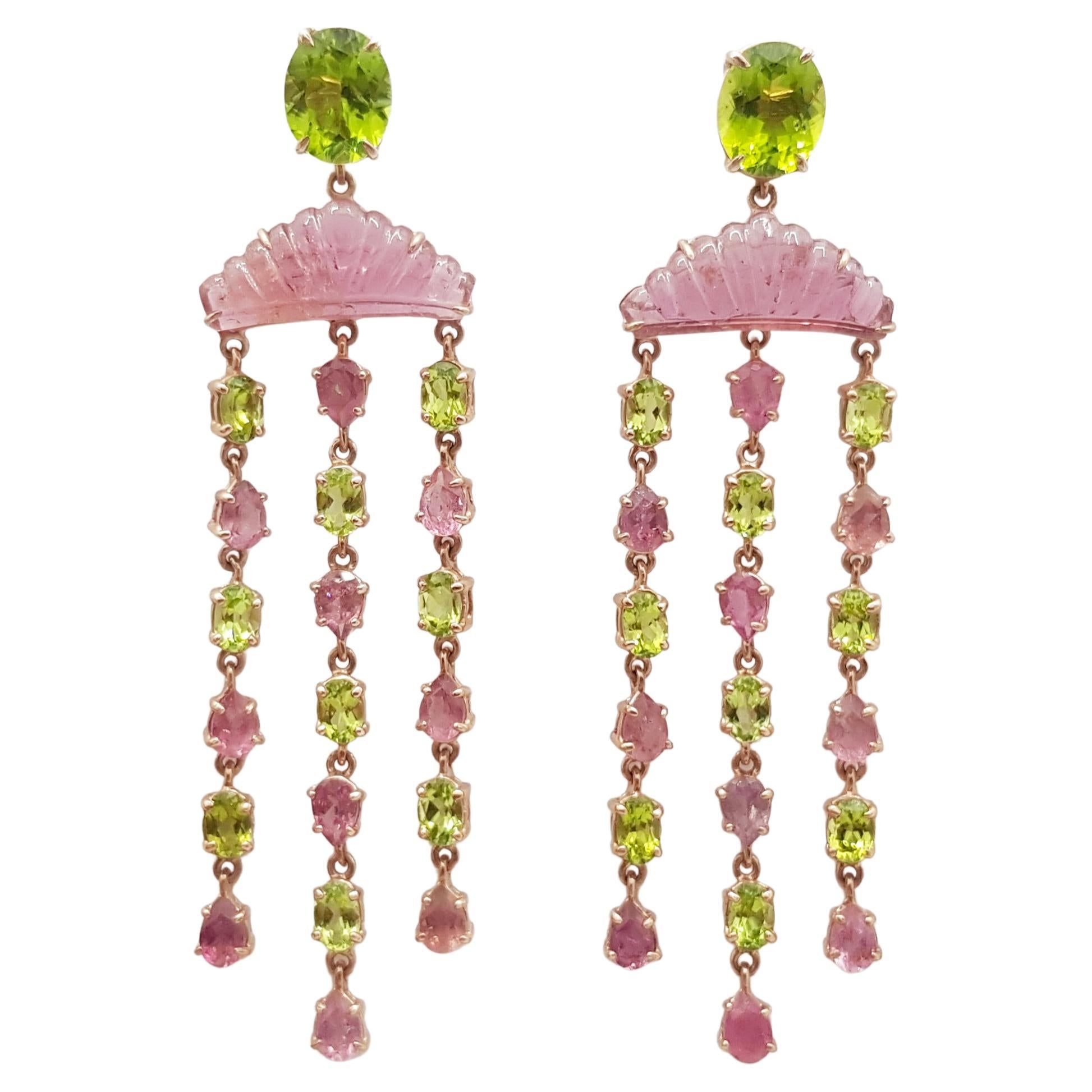 Tourmaline and Peridot Earrings set in Silver Settings For Sale