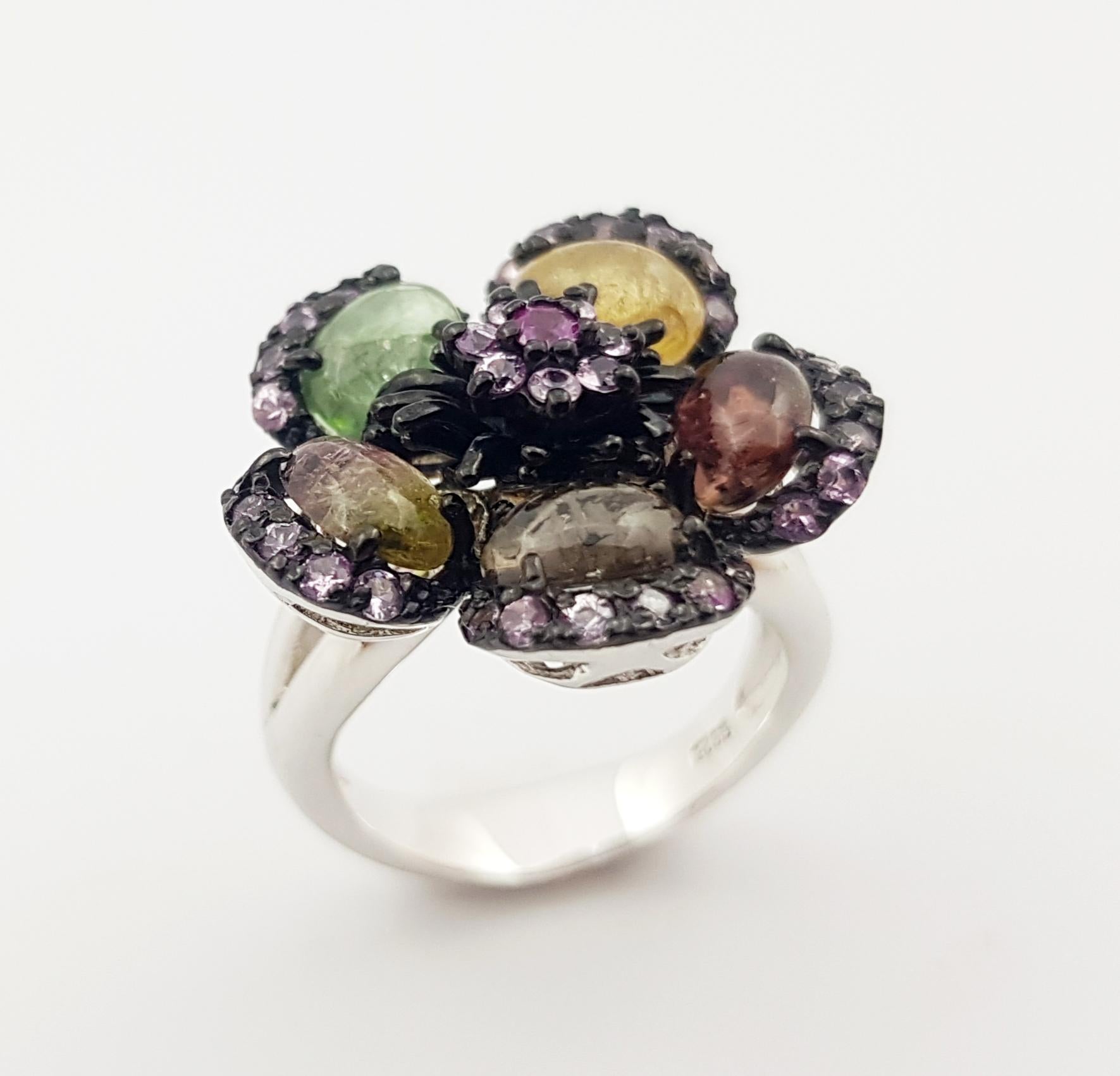 Tourmaline and Pink Sapphire Ring set in Silver Settings For Sale 4