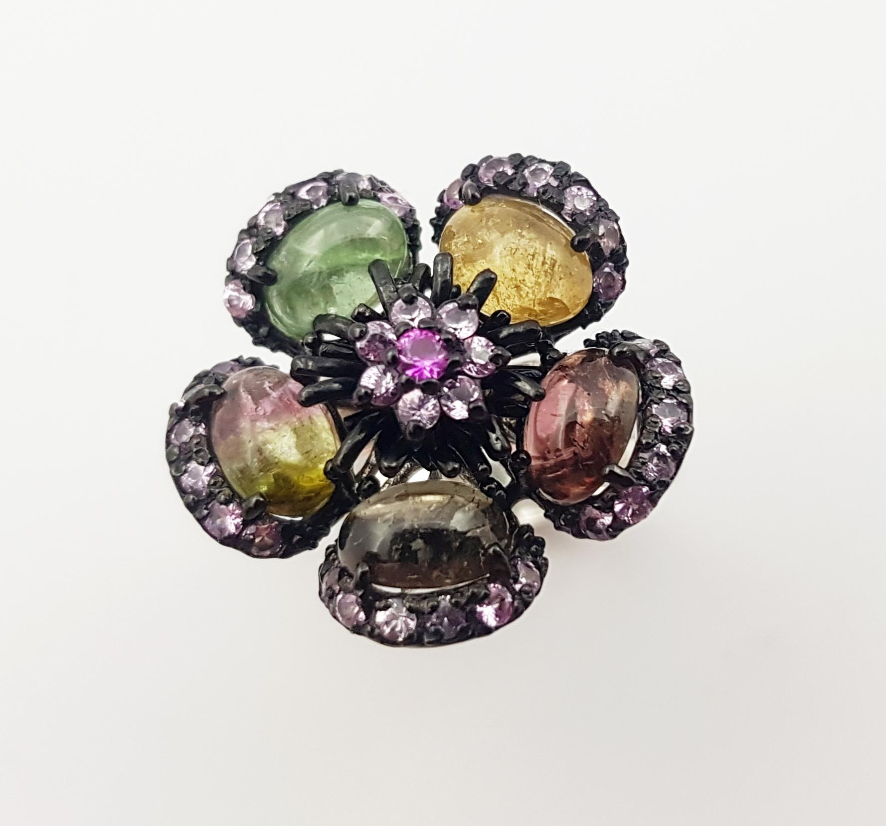 Tourmaline and Pink Sapphire Ring set in Silver Settings For Sale 5