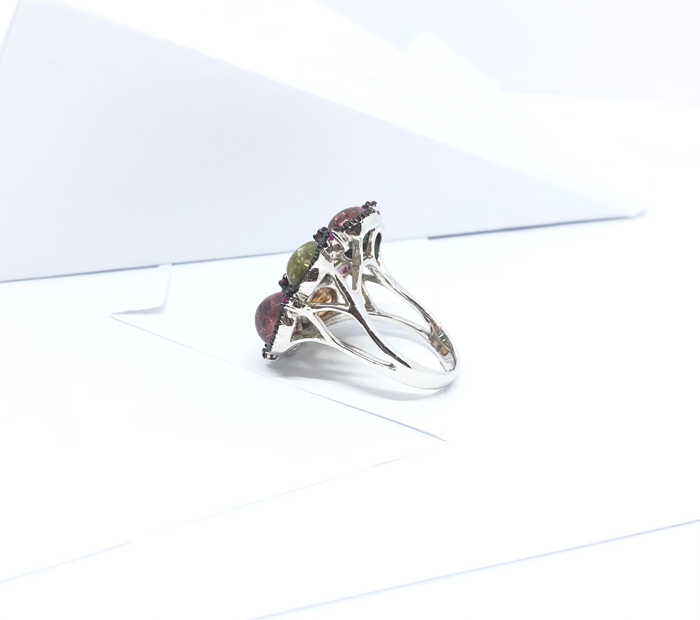 Tourmaline and Pink Sapphire Ring set in Silver Settings For Sale 6