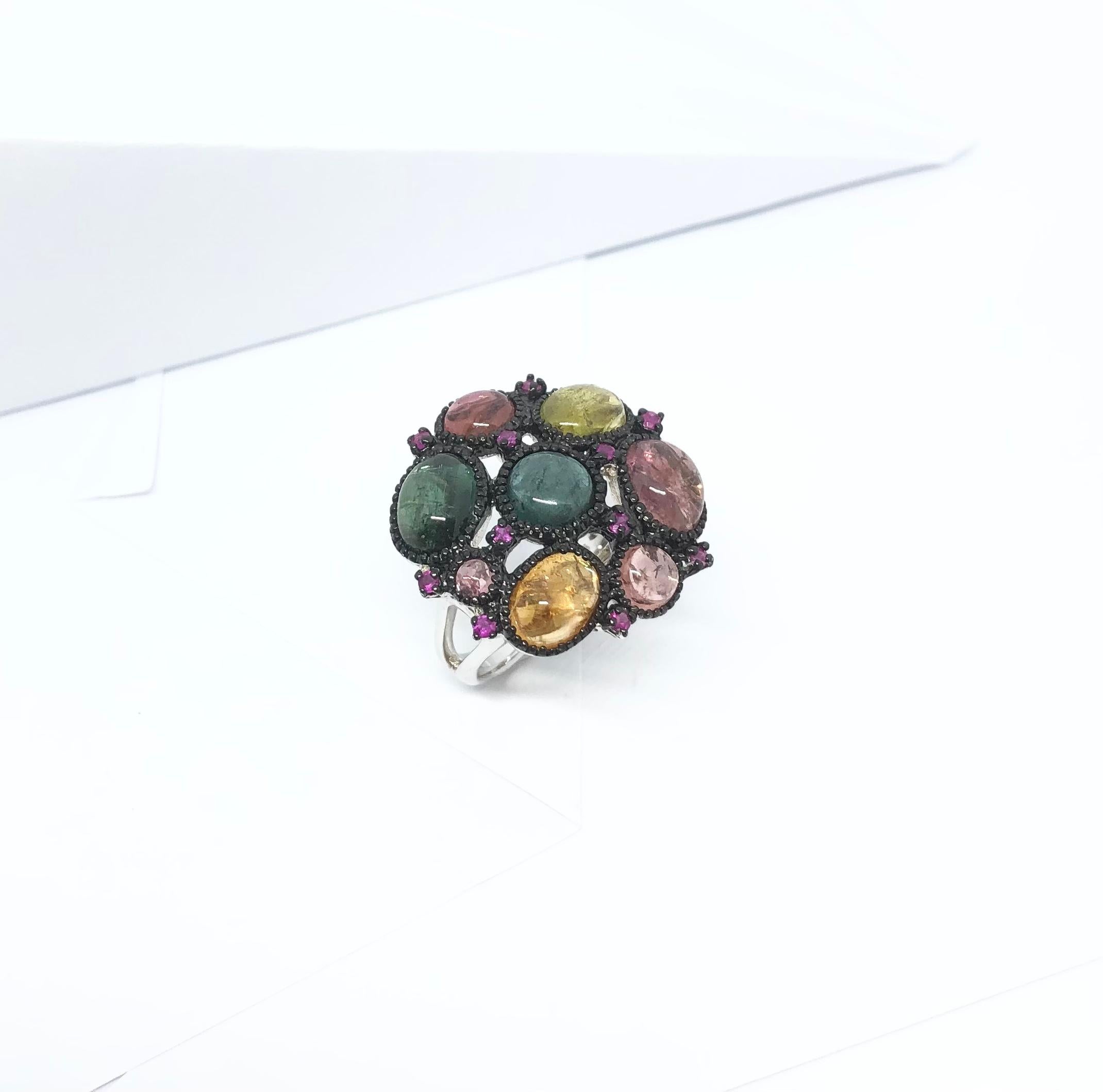 Tourmaline and Pink Sapphire Ring set in Silver Settings For Sale 7