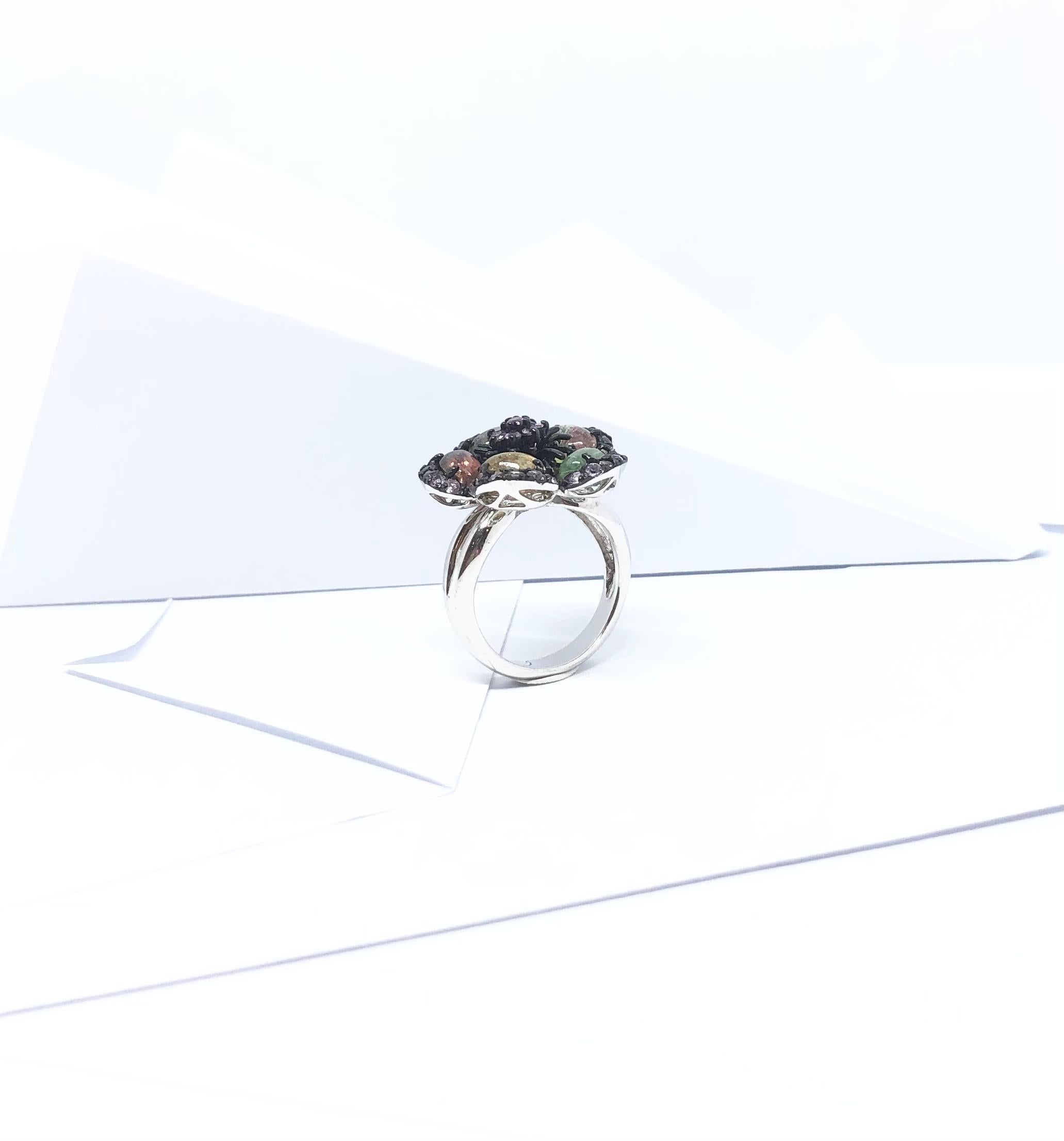 Anello con tormalina e zaffiro rosa in montatura d'argento in vendita 9