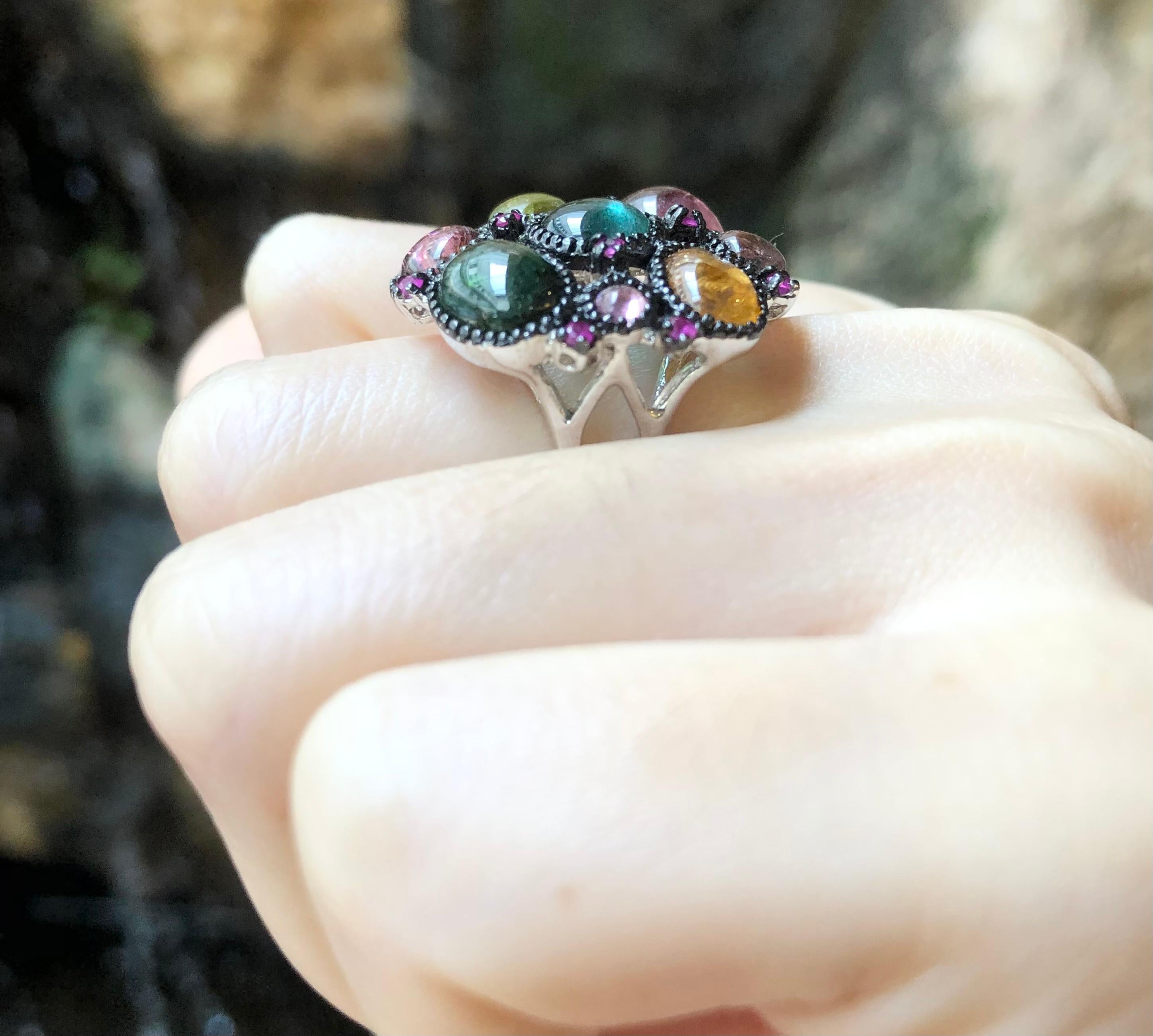 Ring mit Turmalin und rosa Saphir in Silberfassung (Zeitgenössisch) im Angebot