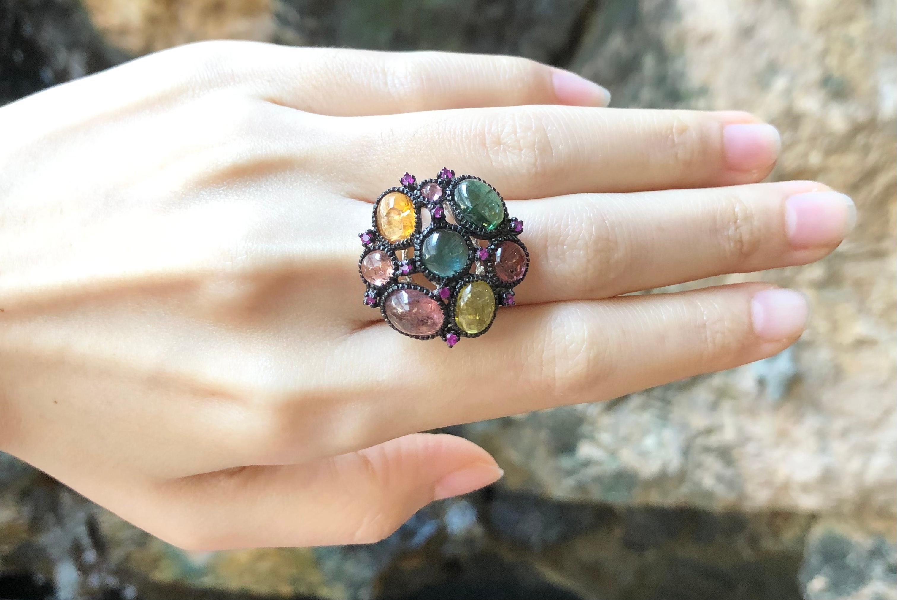Ring mit Turmalin und rosa Saphir in Silberfassung im Zustand „Neu“ im Angebot in Dusit, 10
