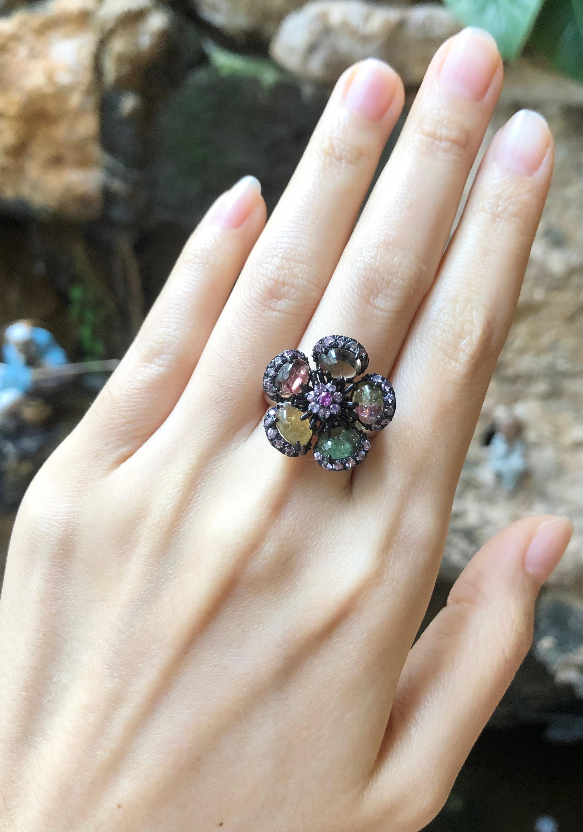 Women's Tourmaline and Pink Sapphire Ring set in Silver Settings For Sale