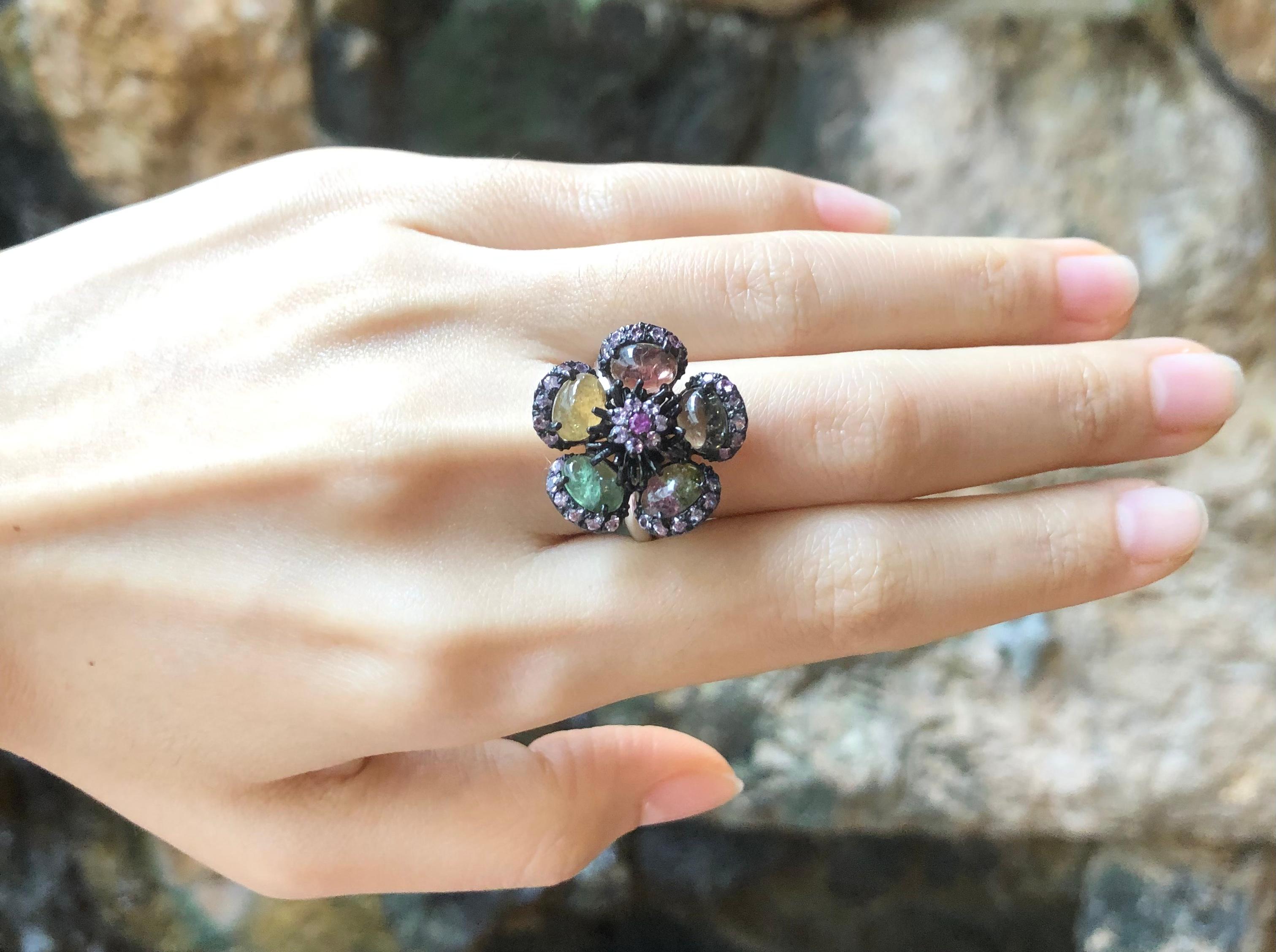 Tourmaline and Pink Sapphire Ring set in Silver Settings For Sale 1