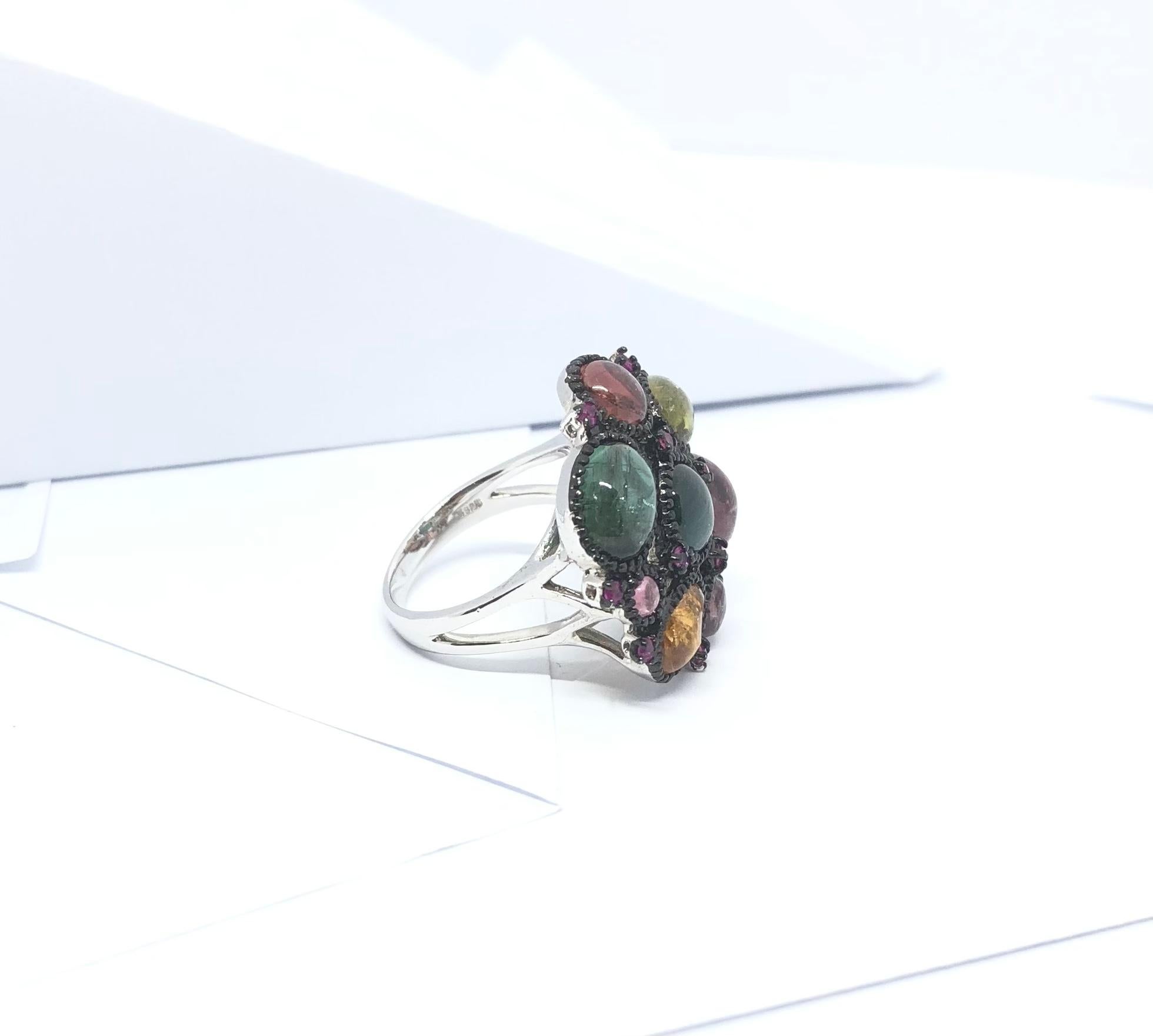 Tourmaline and Pink Sapphire Ring set in Silver Settings For Sale 1
