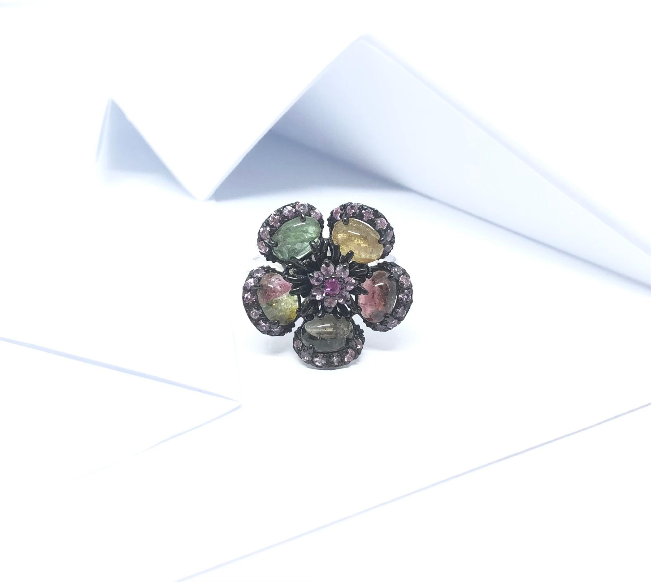 Tourmaline and Pink Sapphire Ring set in Silver Settings For Sale 3
