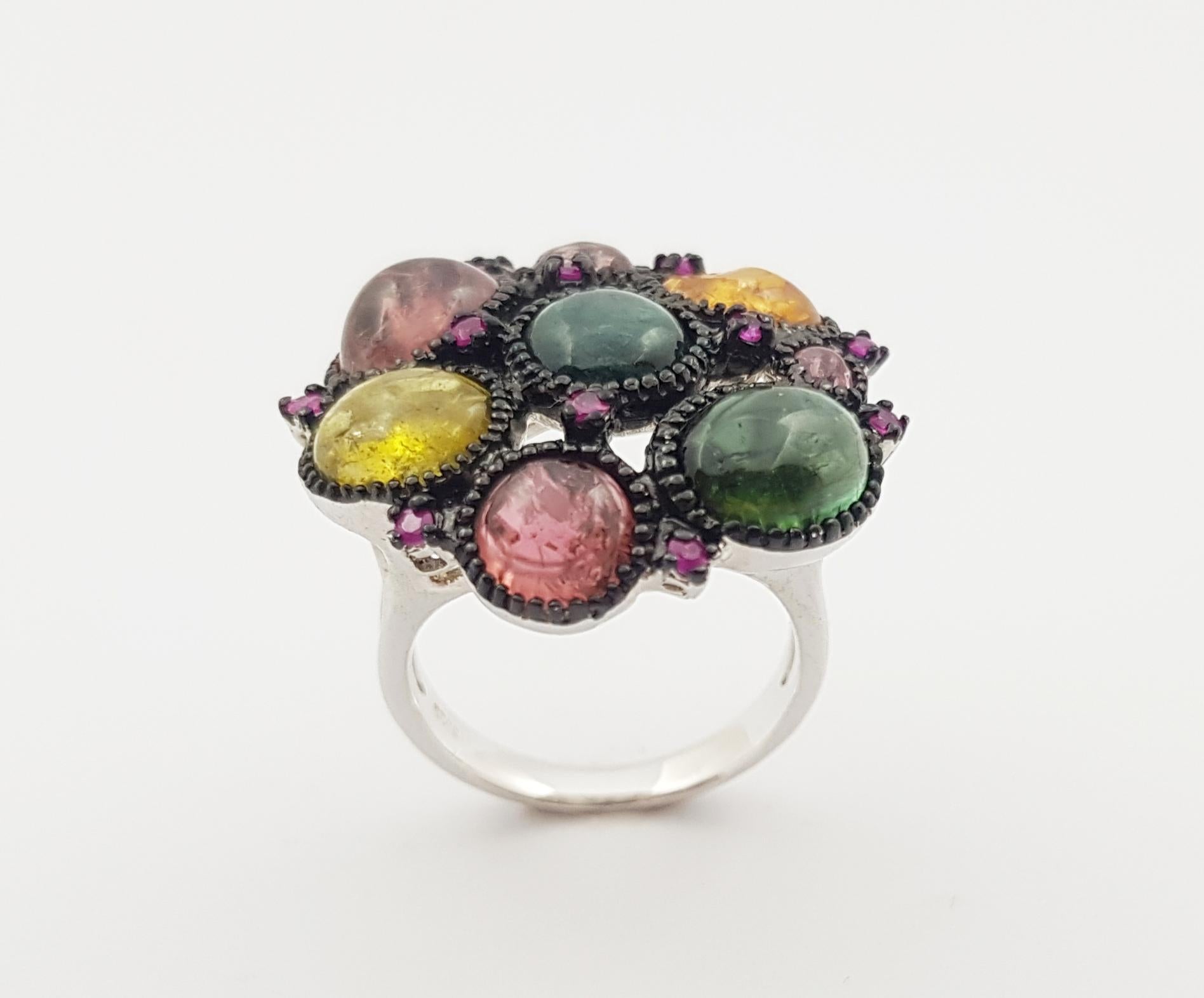 Tourmaline and Pink Sapphire Ring set in Silver Settings For Sale 3