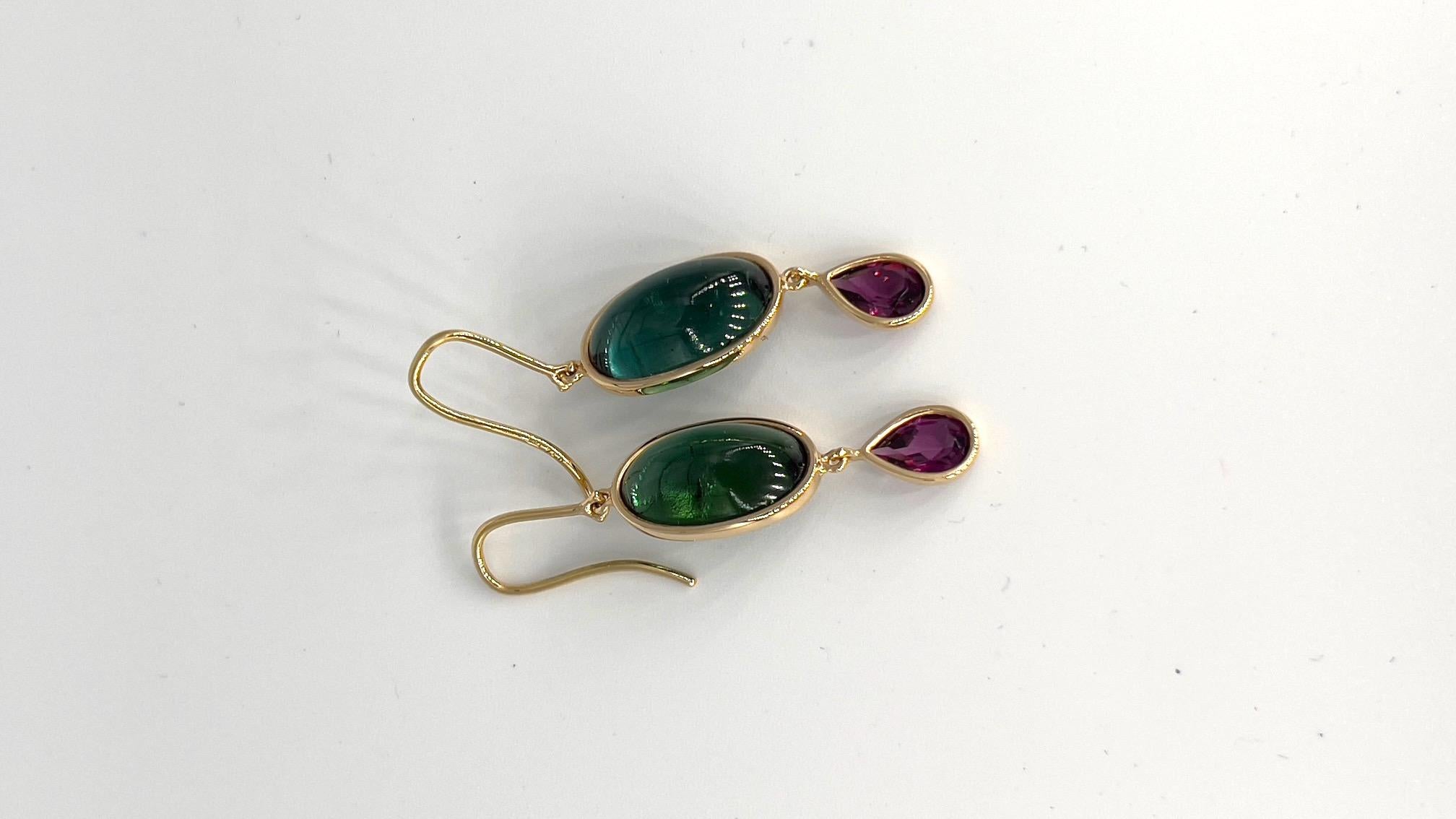 Artisan Tourmaline and Purple Garnets Earrings by George Lambert, Switzerland For Sale