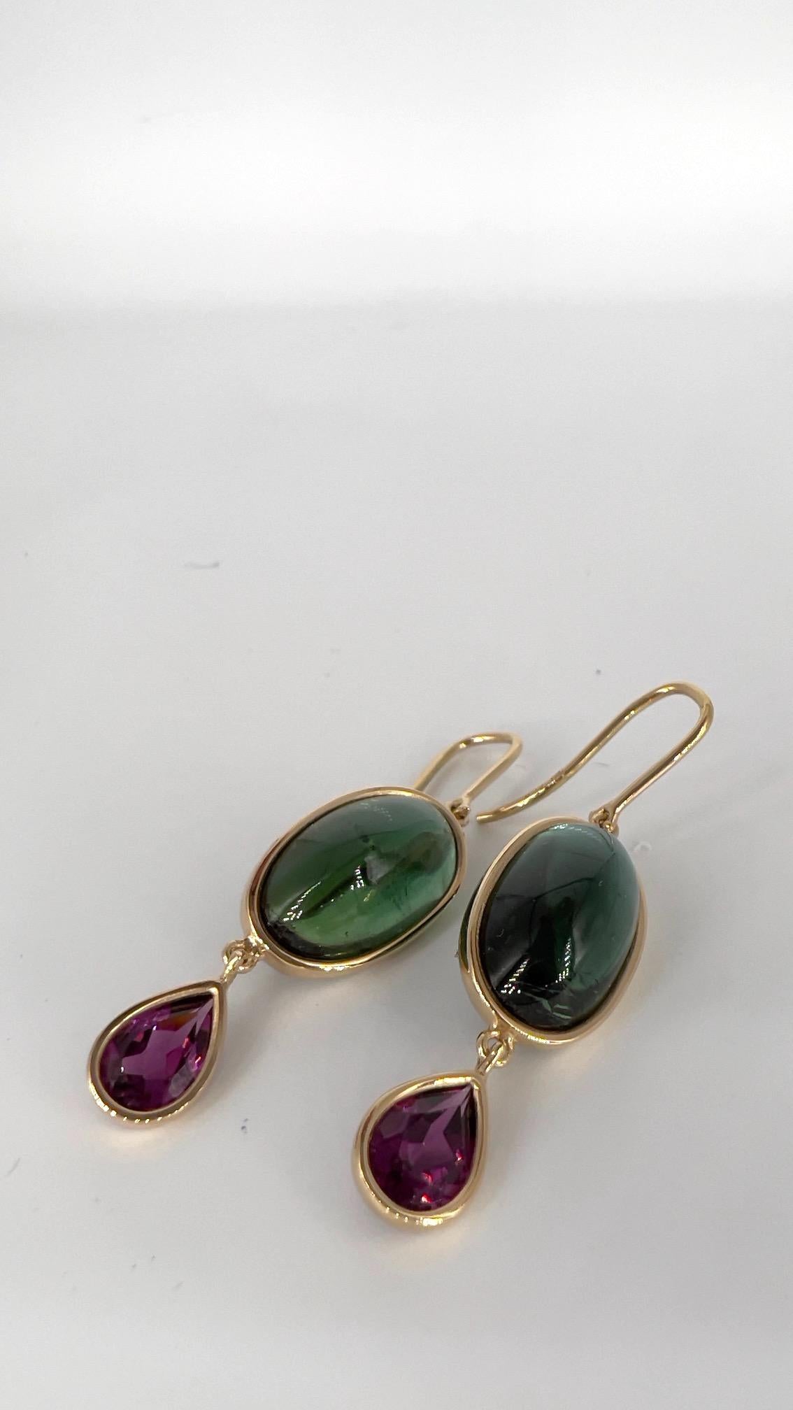 Mixed Cut Tourmaline and Purple Garnets Earrings by George Lambert, Switzerland For Sale