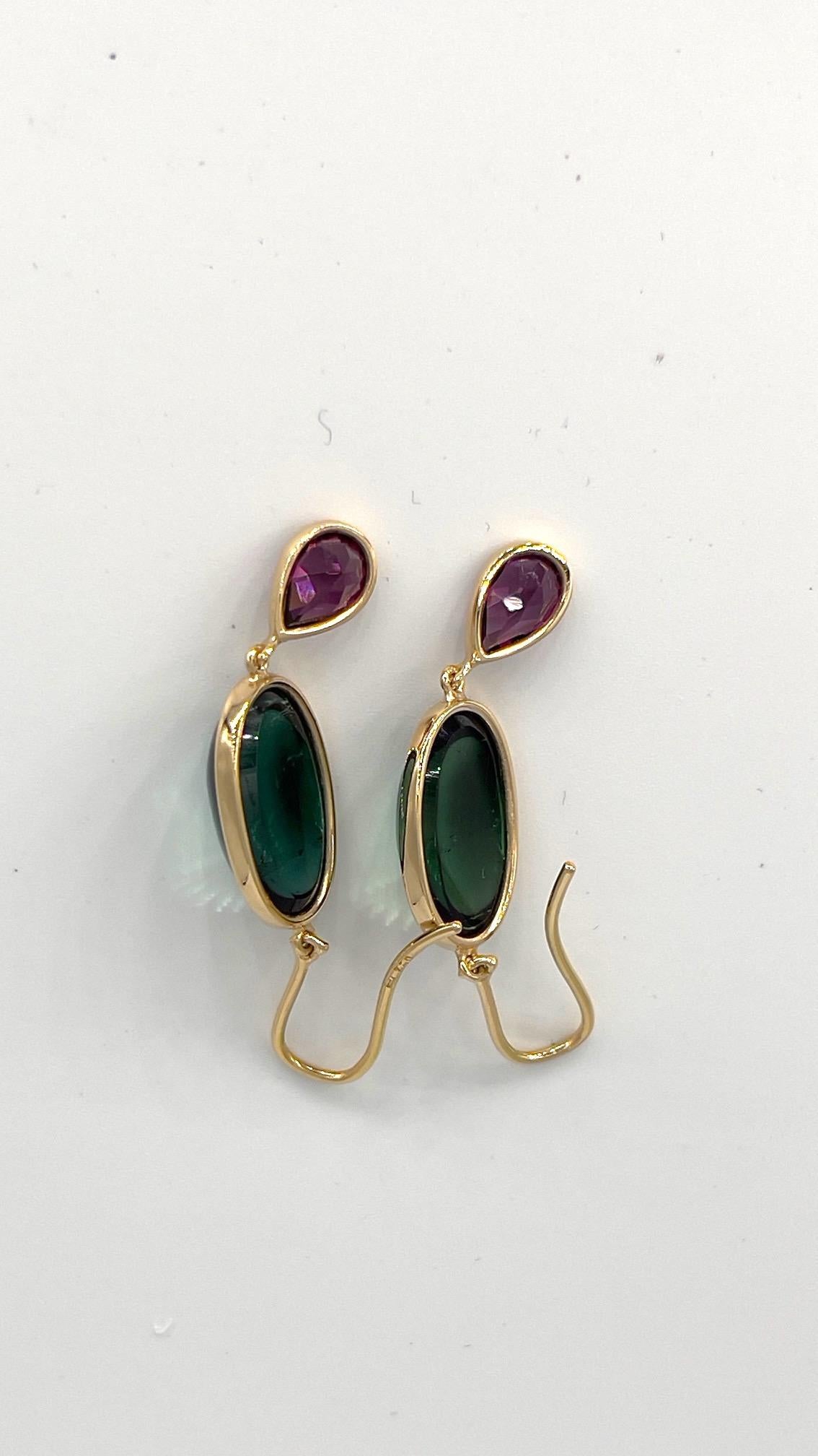 Tourmaline and Purple Garnets Earrings by George Lambert, Switzerland In New Condition For Sale In Genève, GE