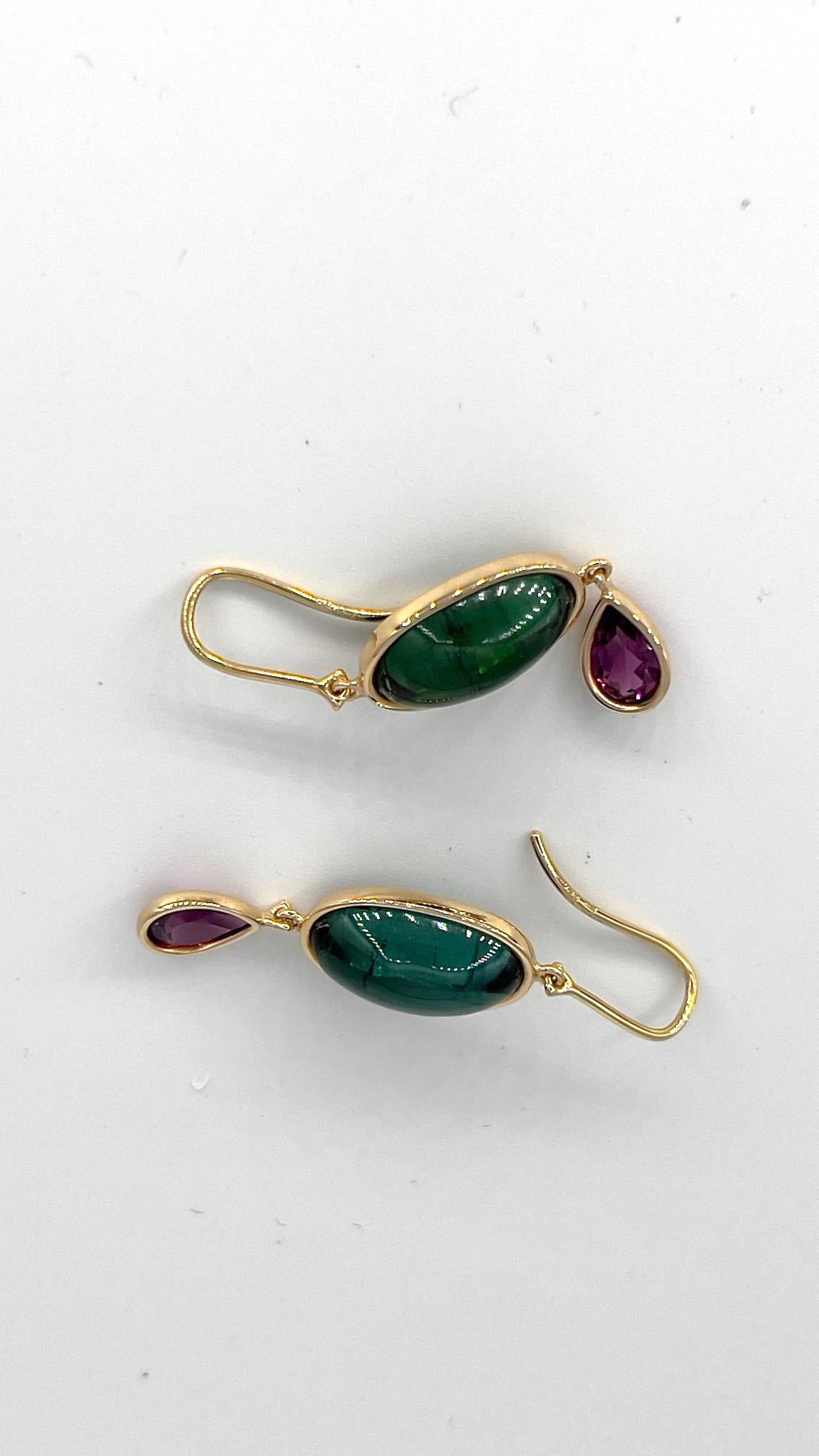 Women's or Men's Tourmaline and Purple Garnets Earrings by George Lambert, Switzerland For Sale