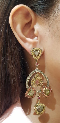 Tourmaline and Rainbow Colour Sapphire Earrings set in Silver Settings