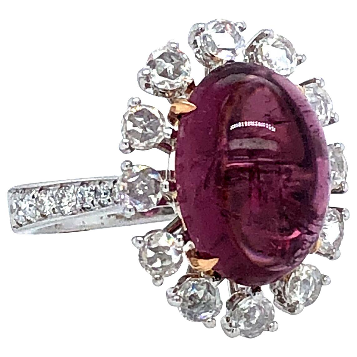Tourmaline and Rose Cut Diamonds 18 Karat Ring