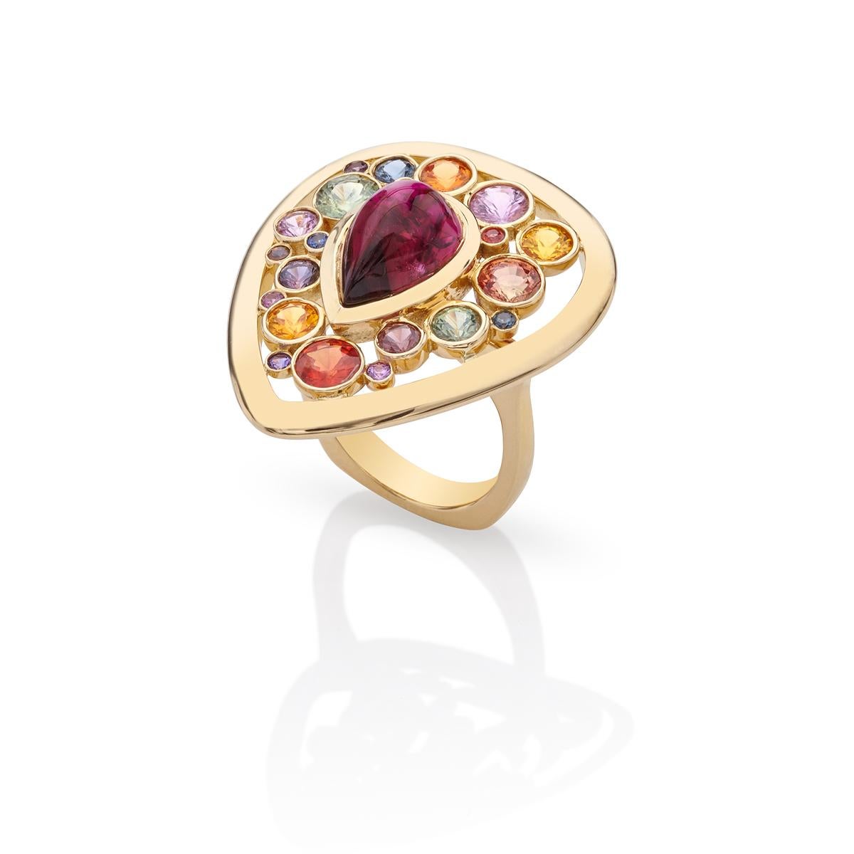 Artist Tourmaline and Sapphire Ring Guitar Pick Shape with Music Box Object D'Art For Sale