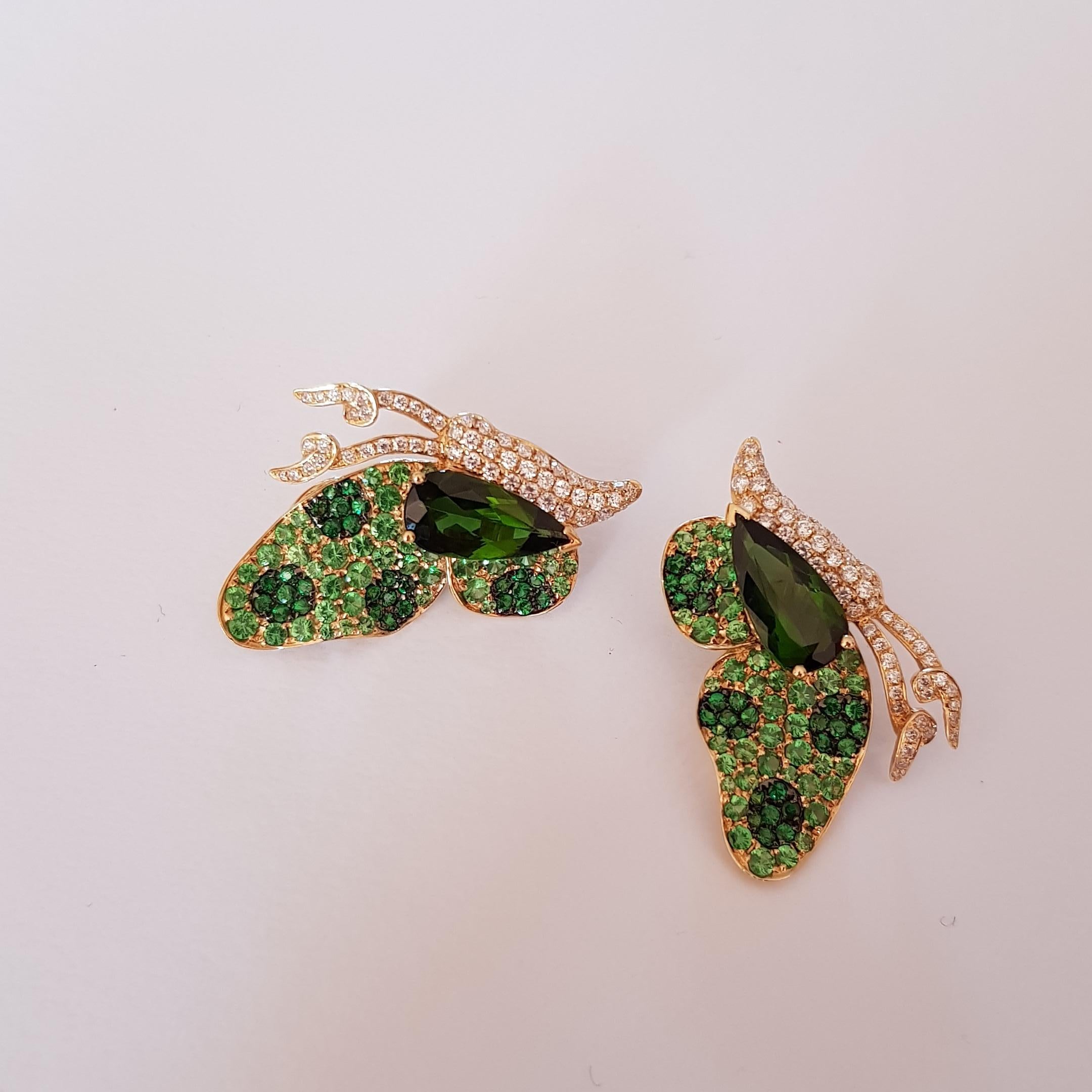 Modern Florence Tourmaline and Tzavorite Butterfly Earrings For Sale