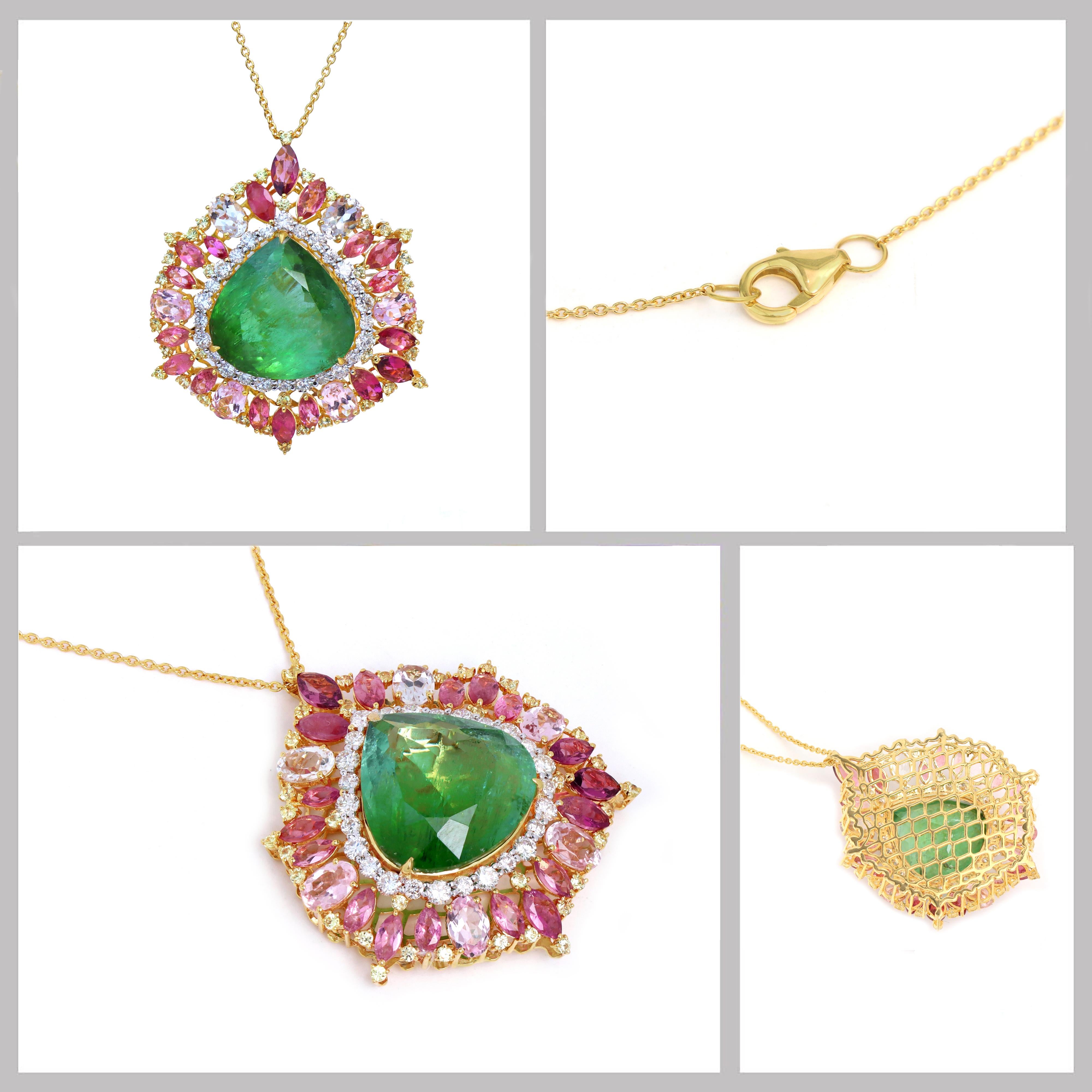 Art nouveau Tourmaline et saphir jaune Collier en or jaune 18k pour ses fiançailles en vente