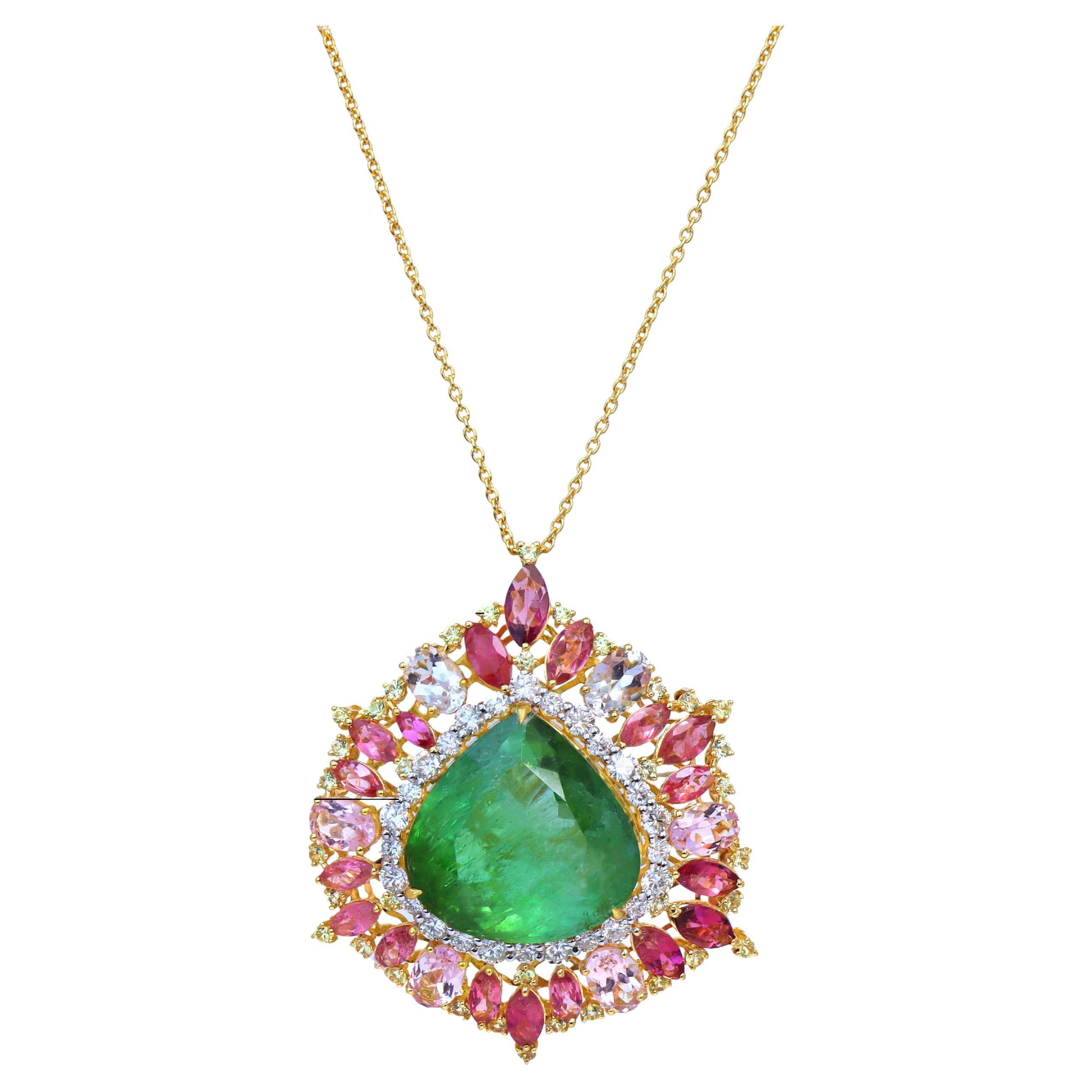 Tourmaline et saphir jaune Collier en or jaune 18k pour ses fiançailles en vente