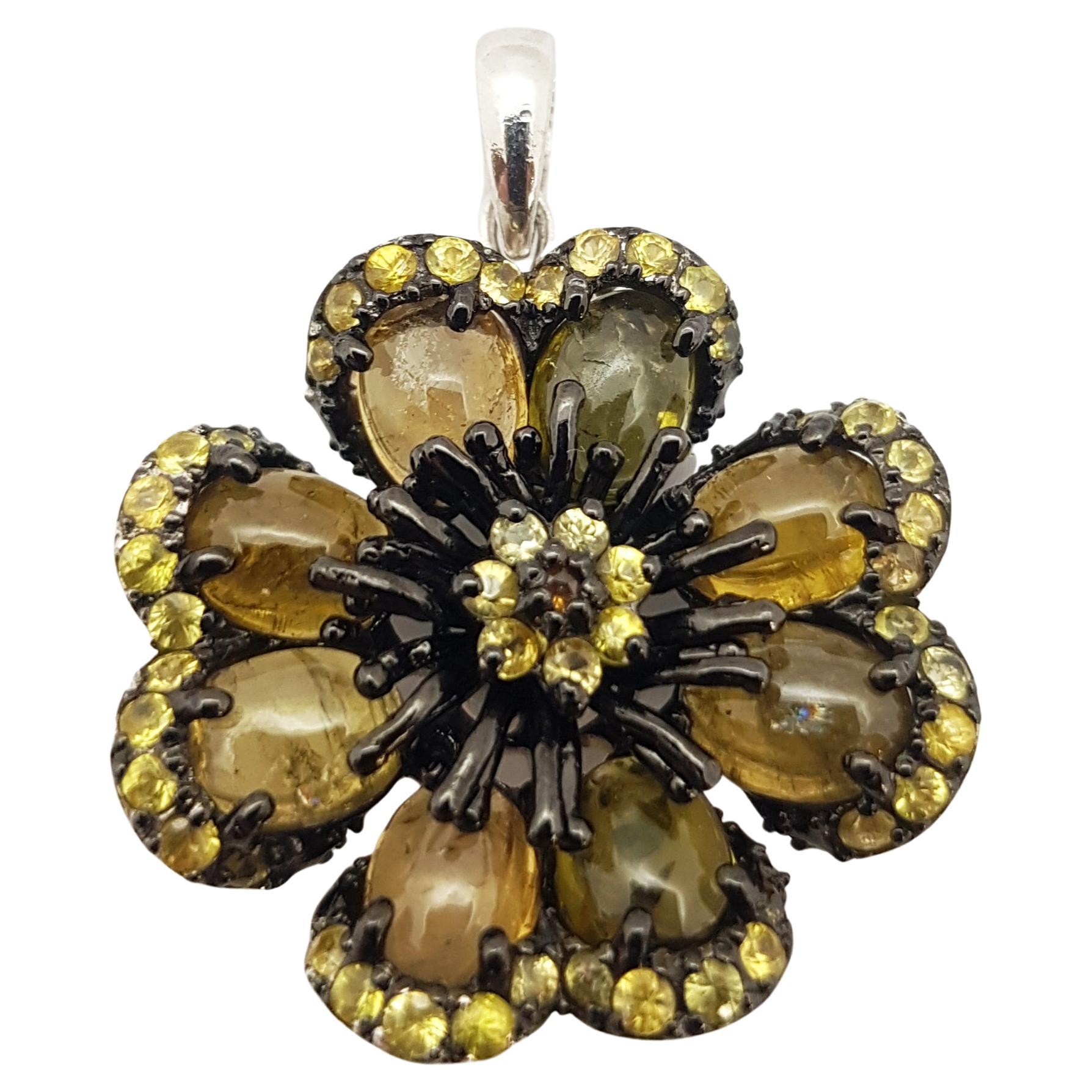 Tourmaline and Yellow Sapphire Pendant set in Silver Settings For Sale