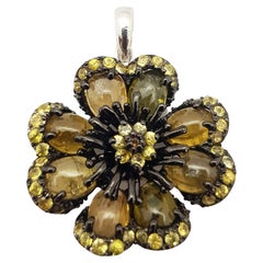 Pendentif en tourmaline et saphir jaune serti dans des montures en argent