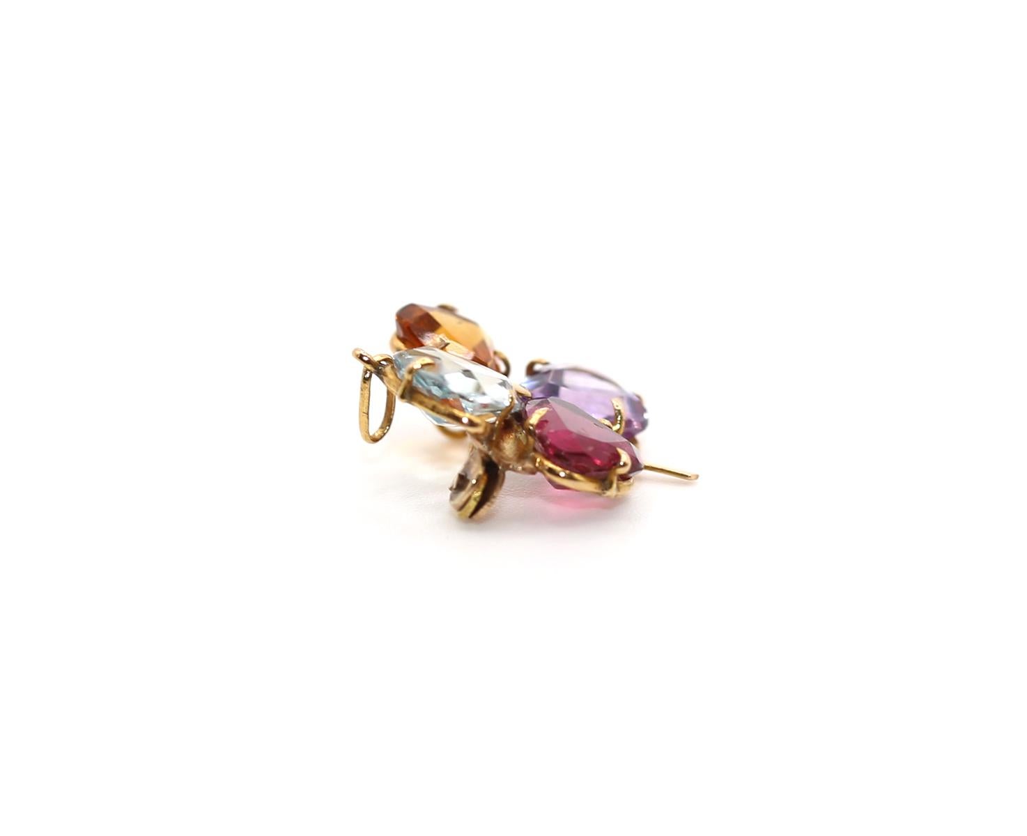 Taille poire Tourmaline Aigue-marine Améthyste Gemset Trèfle à feuilles Pendentif Broche, 1970 en vente