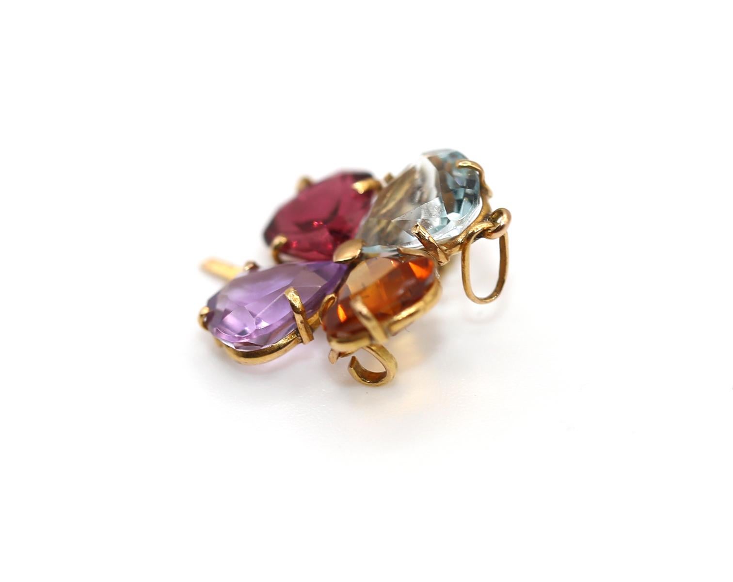 Tourmaline Aigue-marine Améthyste Gemset Trèfle à feuilles Pendentif Broche, 1970 Unisexe en vente