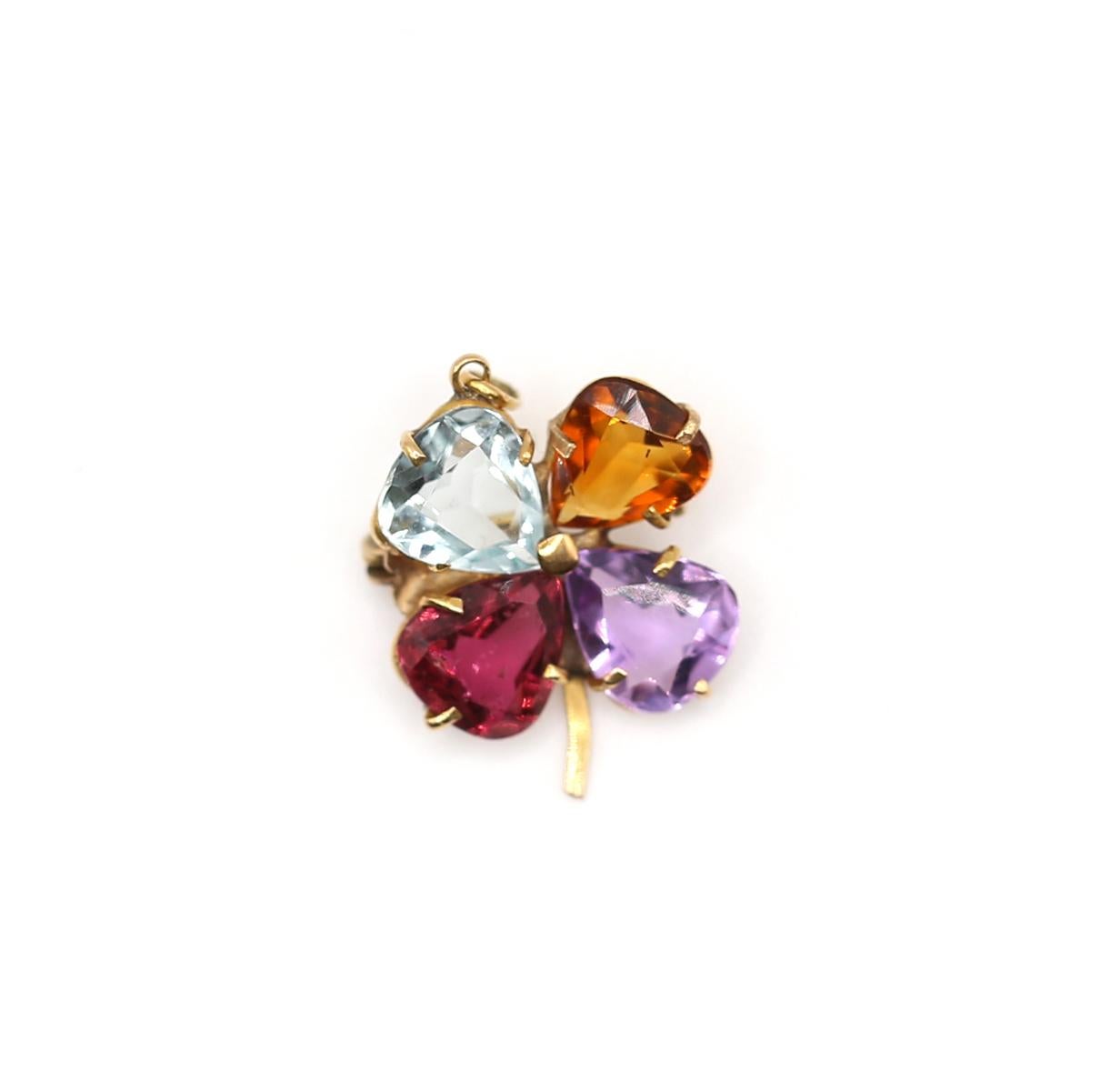 Tourmaline Aigue-marine Améthyste Gemset Trèfle à feuilles Pendentif Broche, 1970 en vente 2