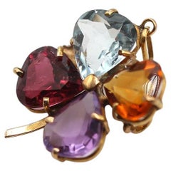 Colgante Broche Trébol Hoja Turmalina Aguamarina Amatista, 1970