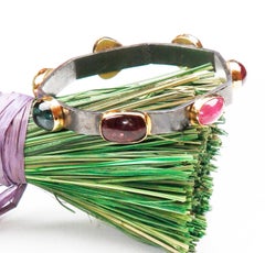 Tourmaline Bangle Bracelet, Mixed Metal 18k and Sterling Silver
