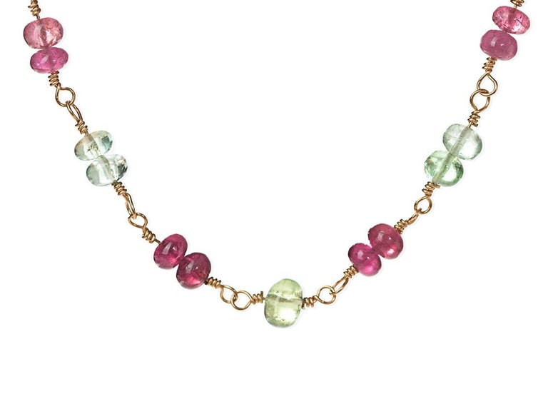 Tourmaline Bead Wire-Wrap Gold Necklace For Sale at 1stdibs