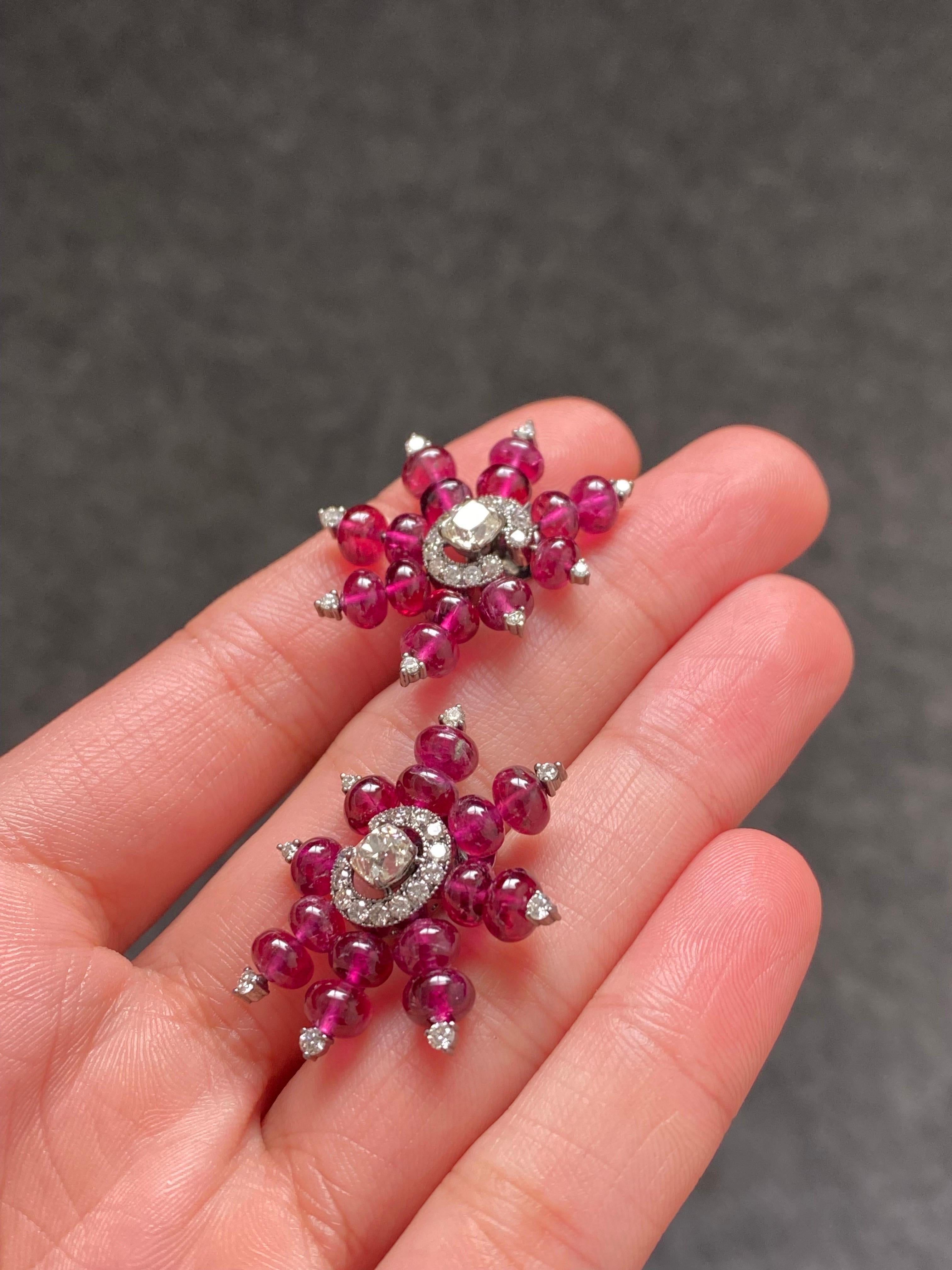 Women's Tourmaline Beads and Diamond Stud Earrings  For Sale