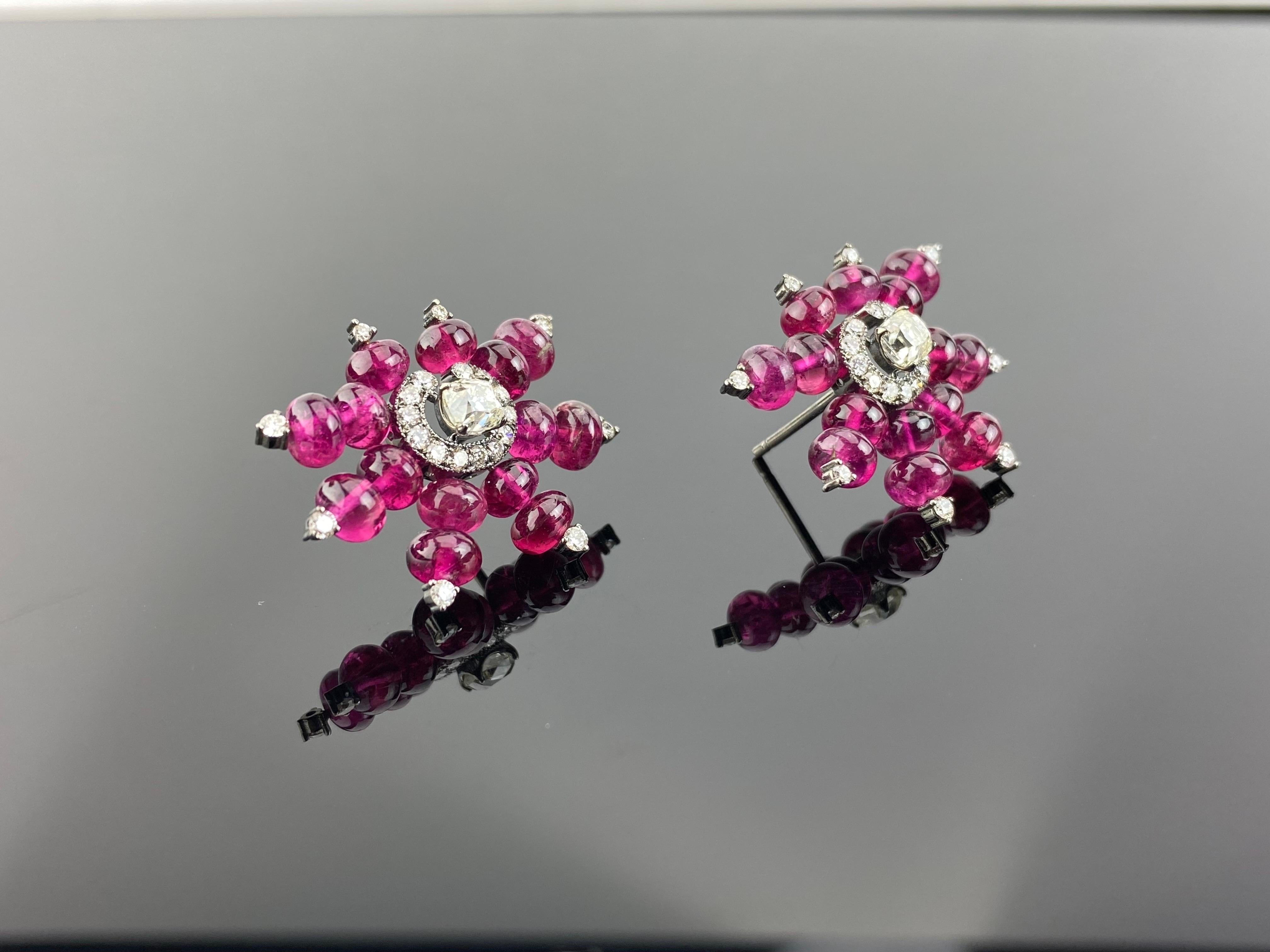 Tourmaline Beads and Diamond Stud Earrings  For Sale 2