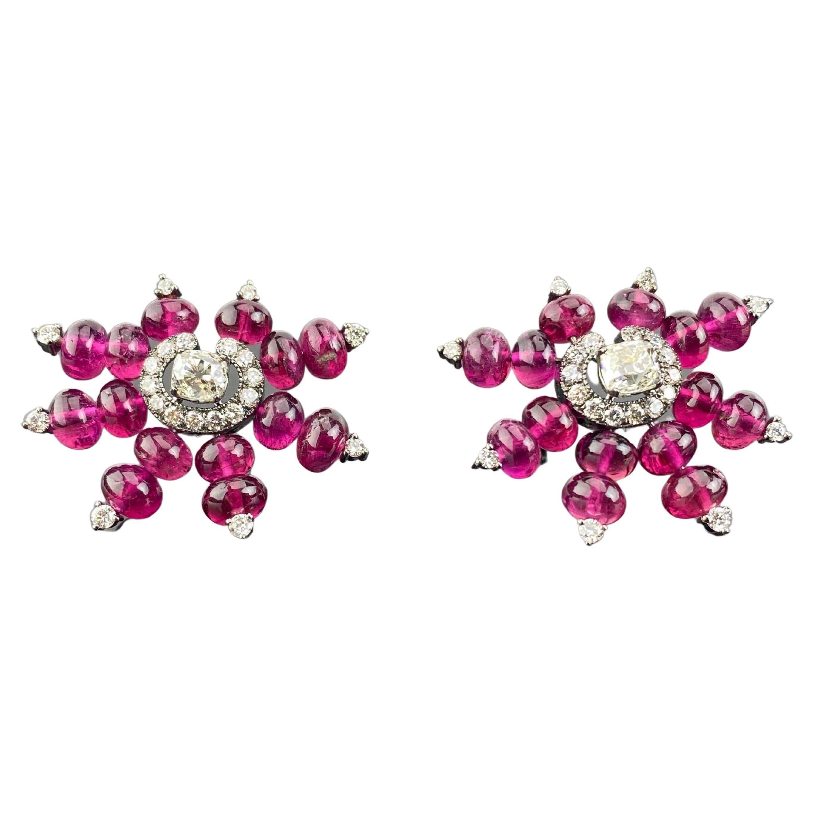 Tourmaline Beads and Diamond Stud Earrings  For Sale