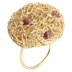 Tourmaline Beads Cocktail Ring 14 K in Yellow Gold F, Art Piece