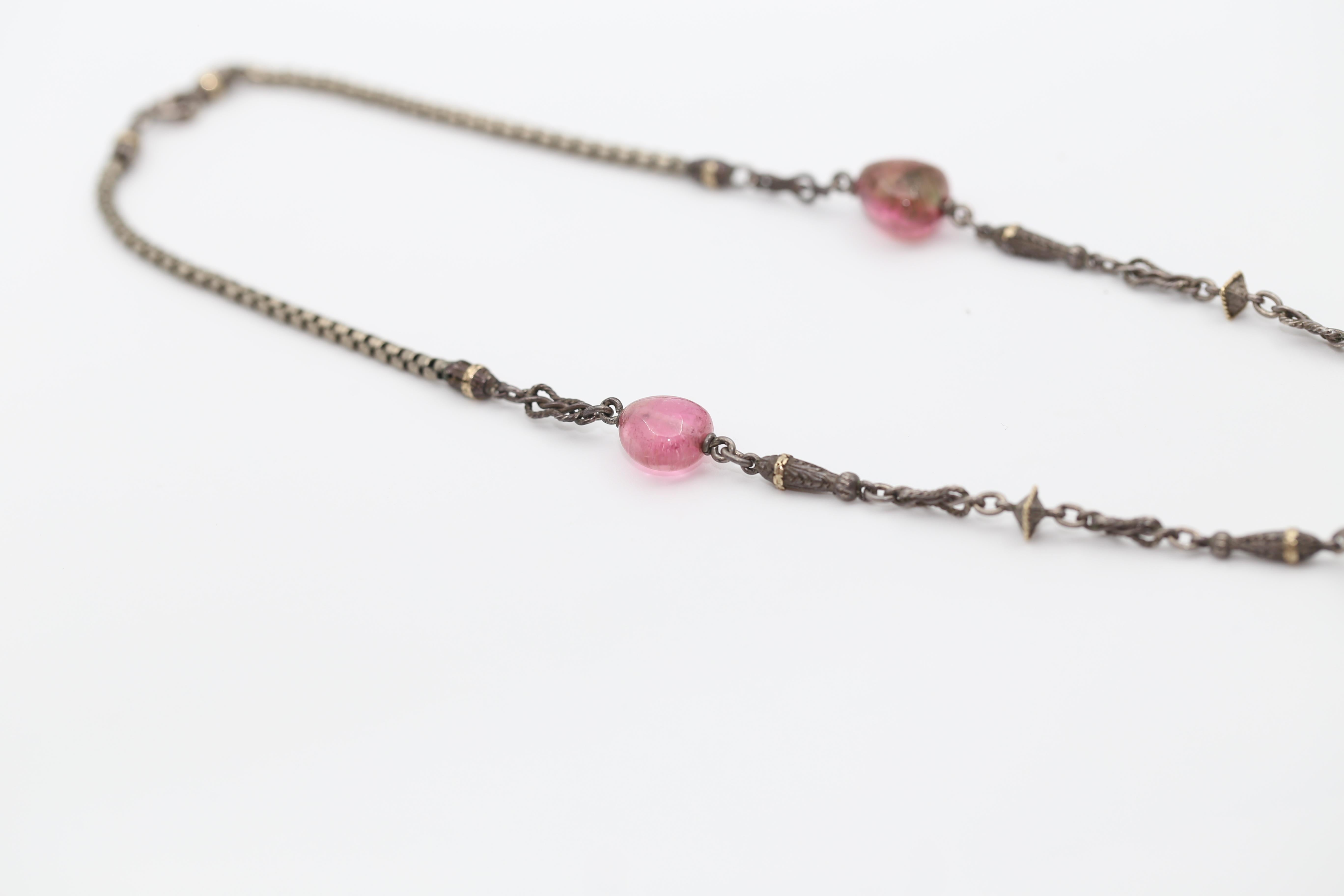 Tourmaline Beads Silver and Gold Necklace, 1960  In Fair Condition For Sale In Herzelia, Tel Aviv