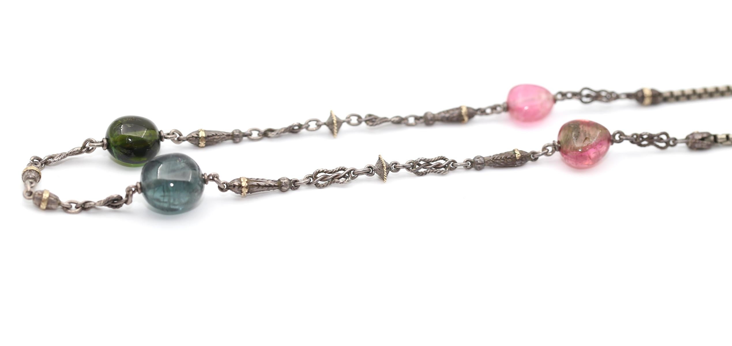 Tourmaline Beads Silver and Gold Necklace, 1960  For Sale 4