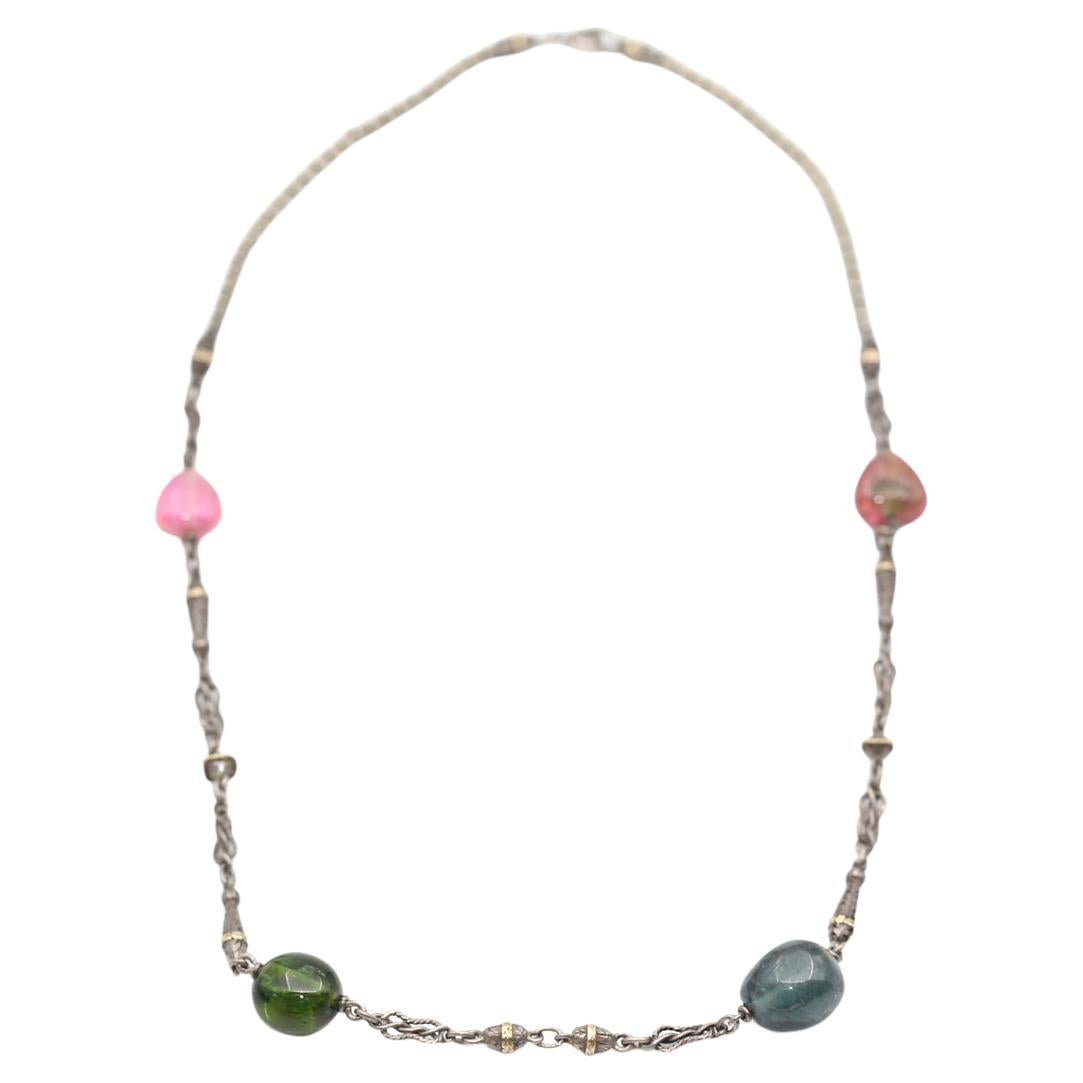 Tourmaline Beads Silver and Gold Necklace, 1960 